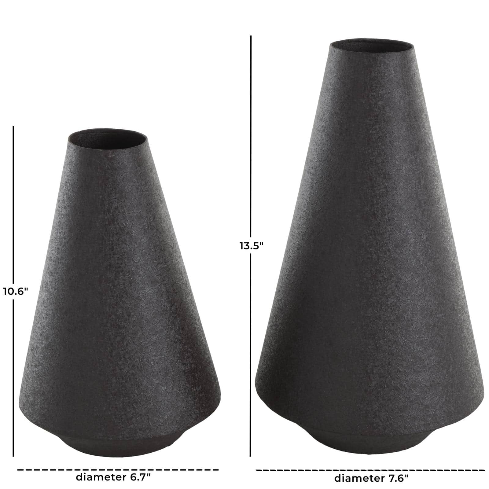 Black Metal Textured Cone Vase Set
