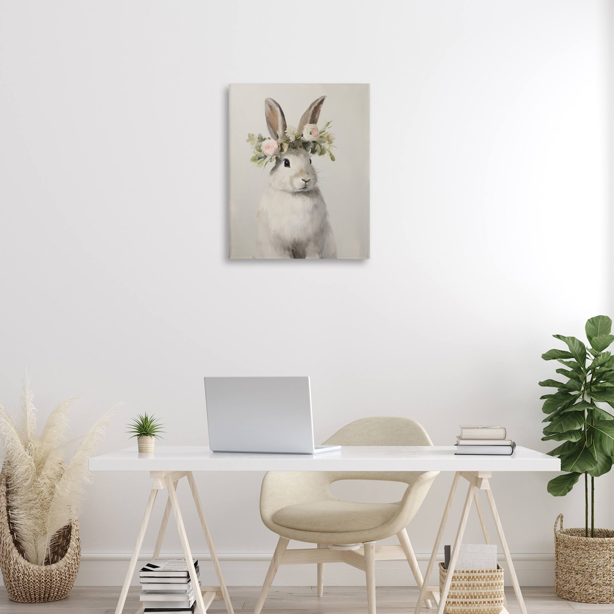 Stupell Industries White Bunny Floral Crown Canvas Wall Art