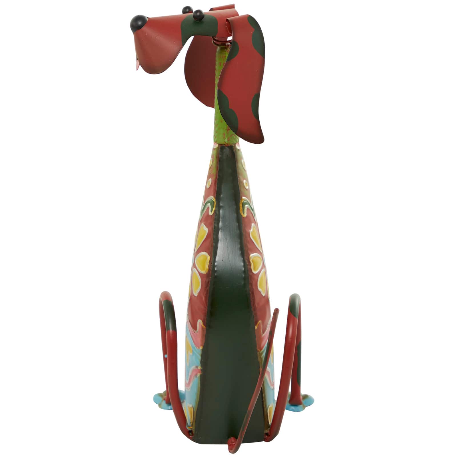 17" Multicolor Metal Dog Garden Sculpture with Floral Pattern