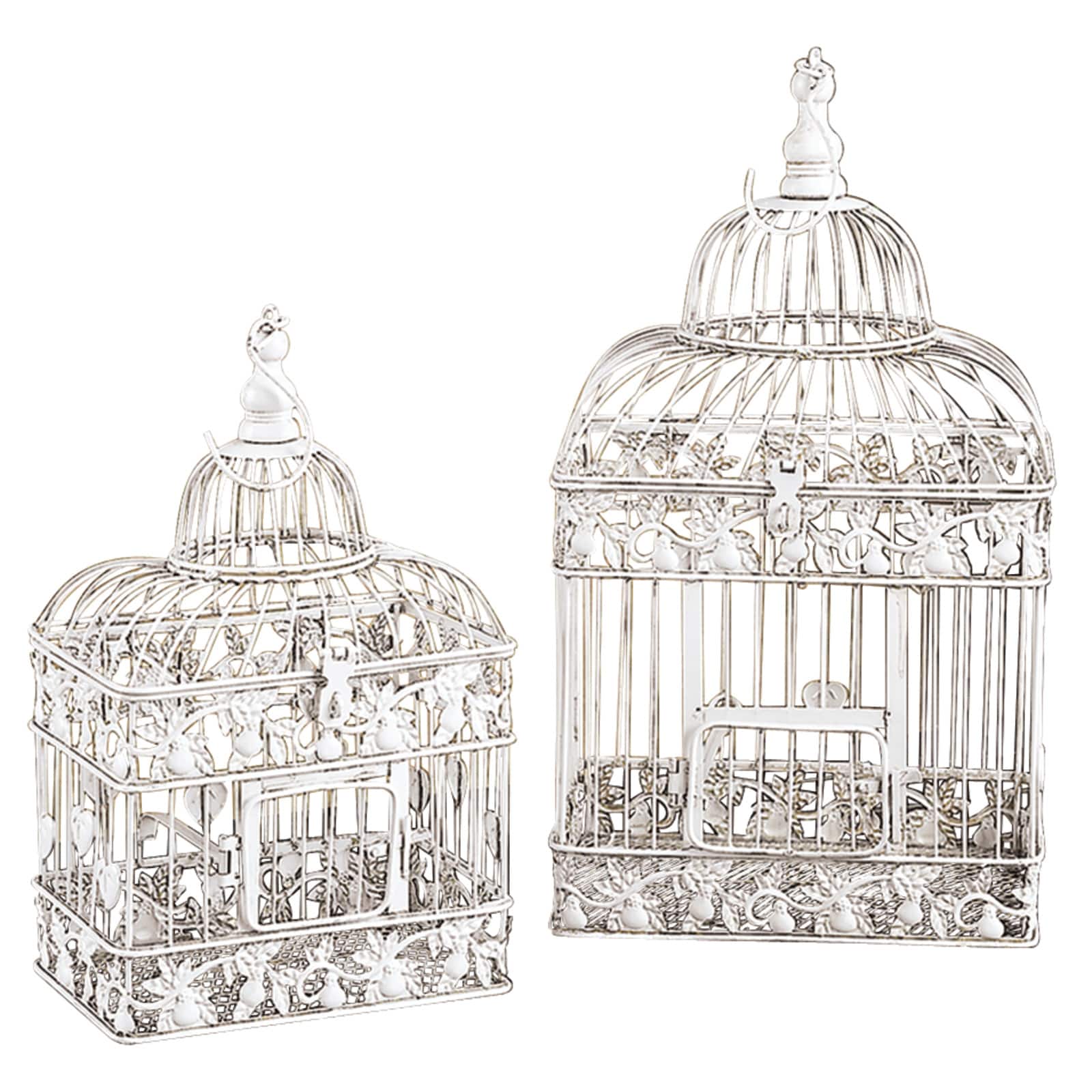 White Metal Vintage Birdcage Set