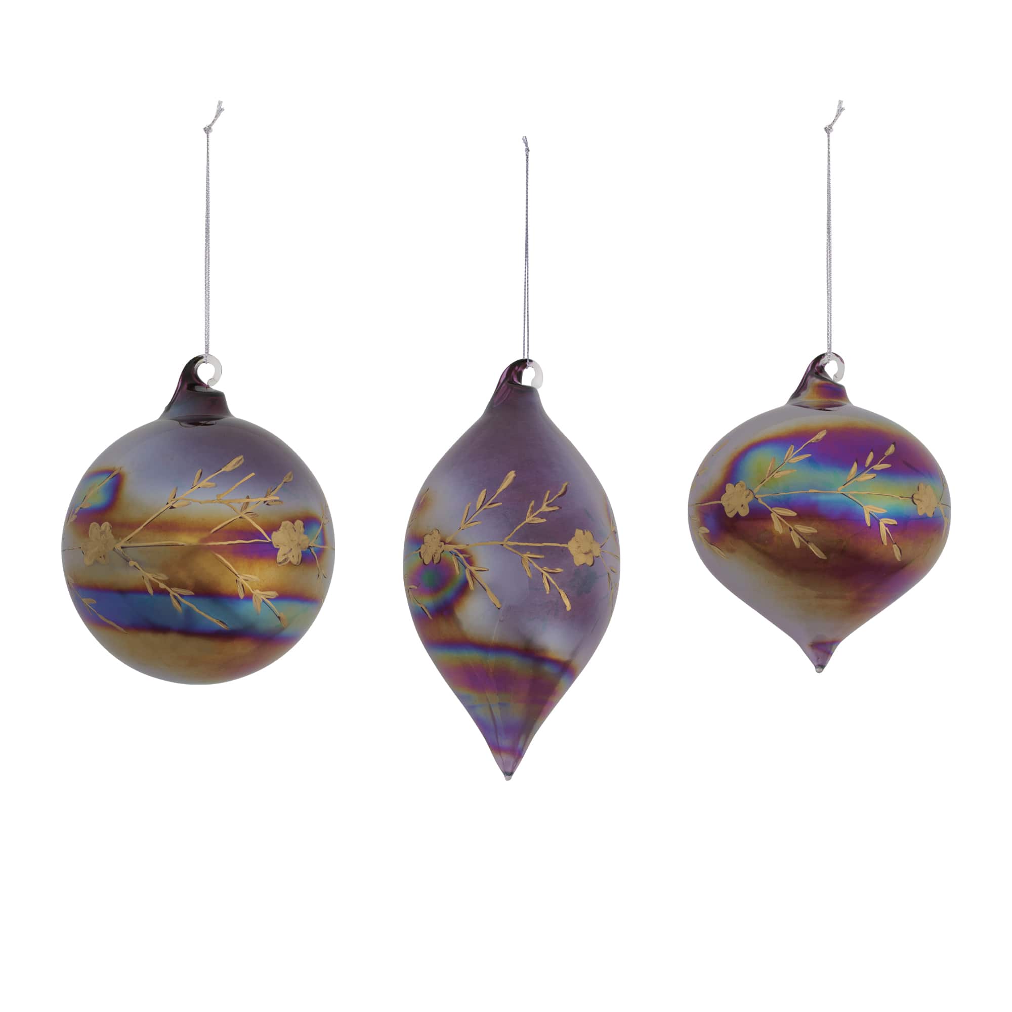 Melrose Iridescent Etched Glass Ornament Set