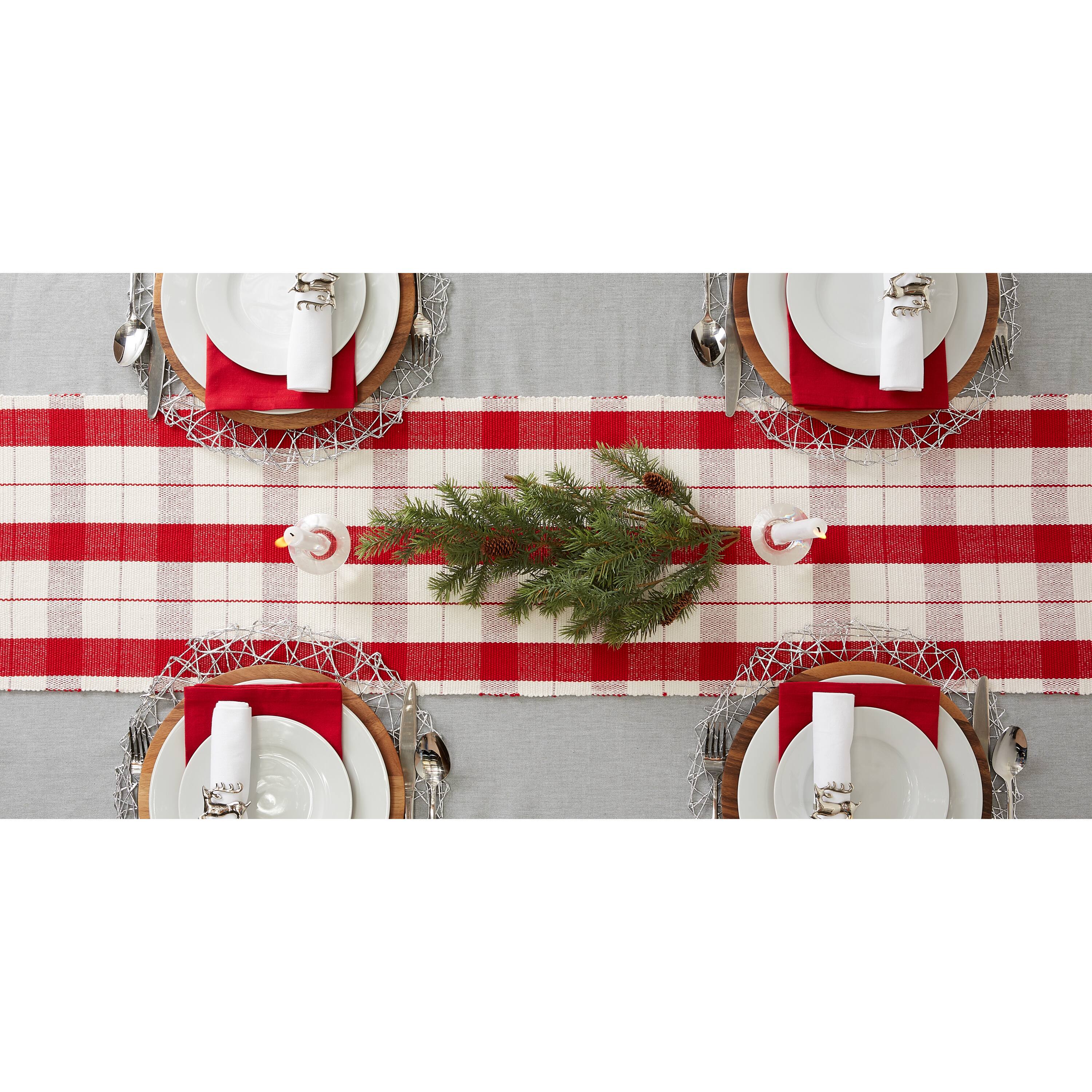 DII® 72" Red Tinsel Plaid Fringed Table Runner