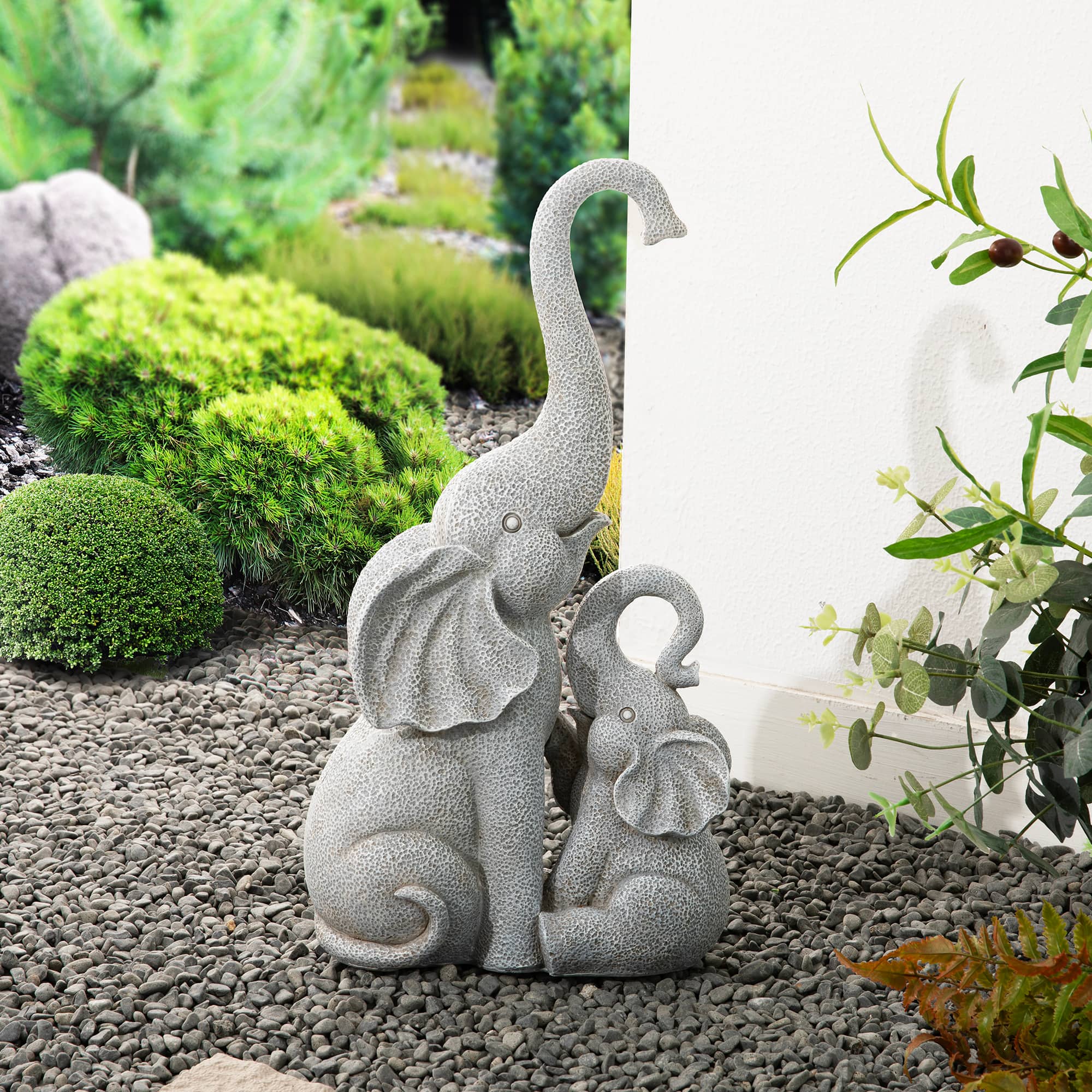 Glitzhome® 18.25" Resin Mother and Baby Elephant Statue