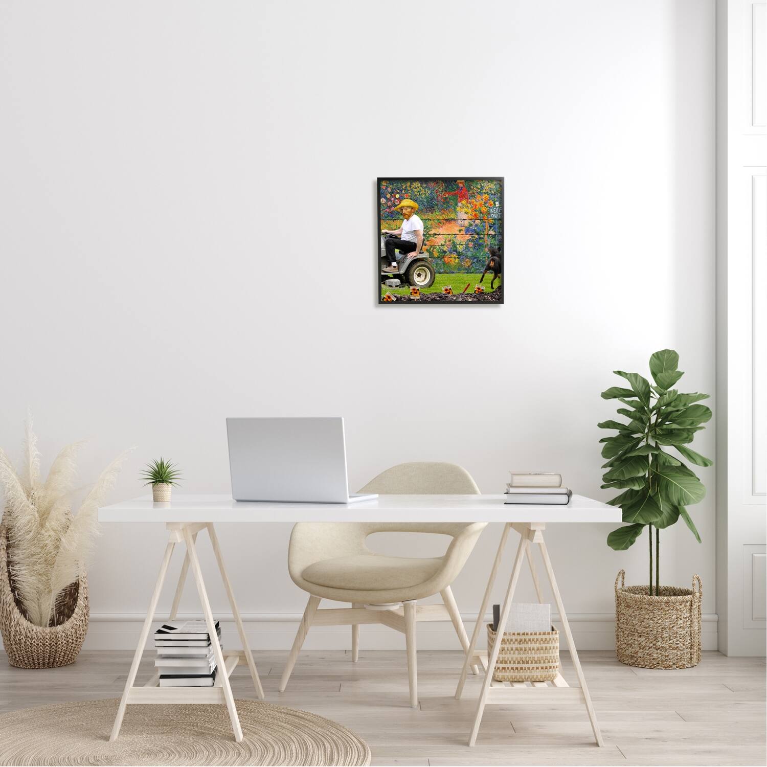 Stupell Industries Van Gogh Gardening Flowers Farmer Dog Collage Framed Giclee Art