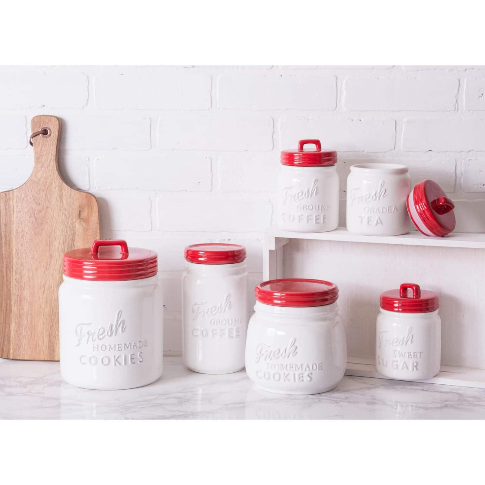 DII® 5.6" Red Ceramic Jar Canister Set, 3ct.