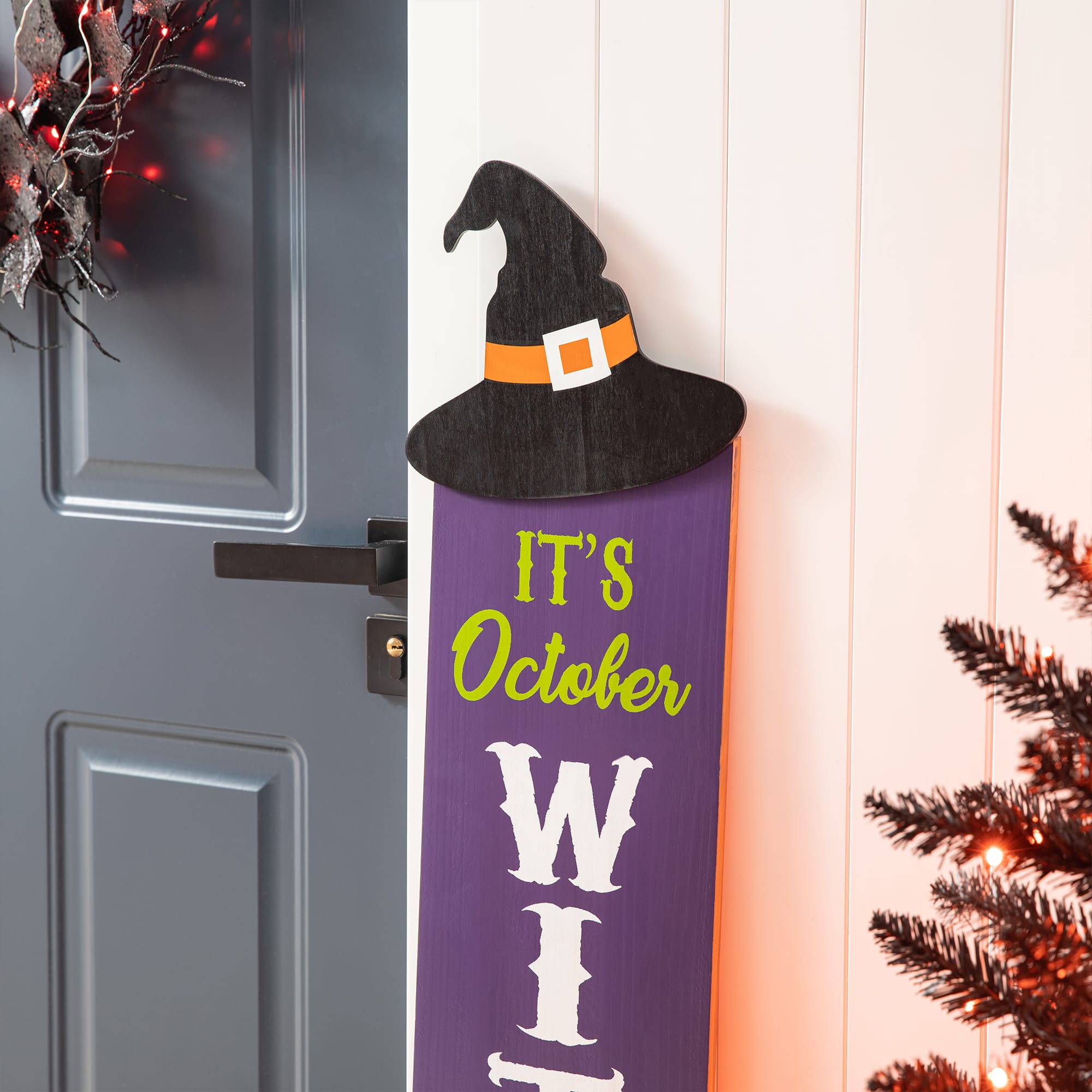 Glitzhome® 4ft. Halloween Wooden Witch Hat Porch Décor