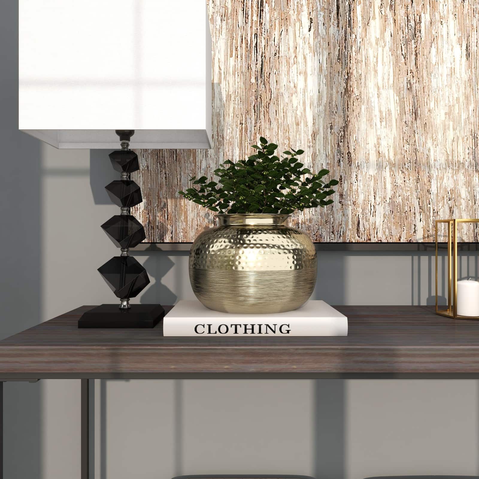 7" Gold Aluminum Brushed Vase with Hammered Top