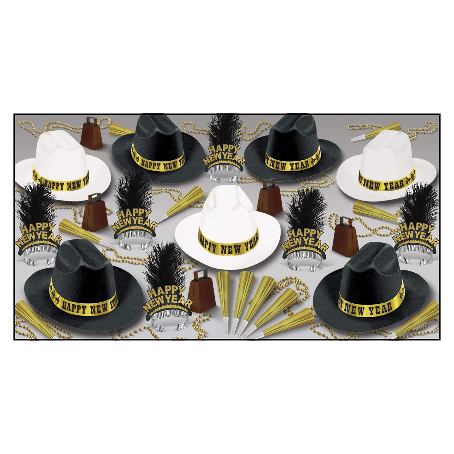Beistle Black, White & Gold New Year Western Nights Party Favor Kit for 50