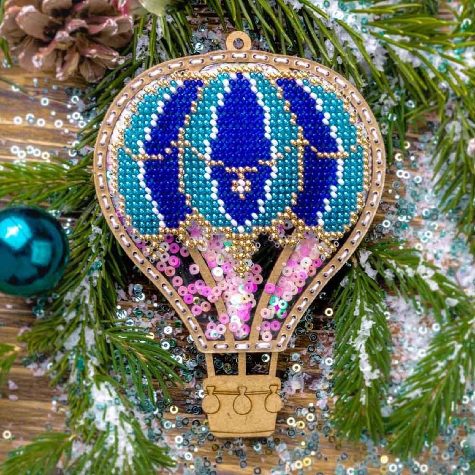 Wonderland Crafts Blue Hot Air Balloon Christmas Ornament Bead Embroidery Kit