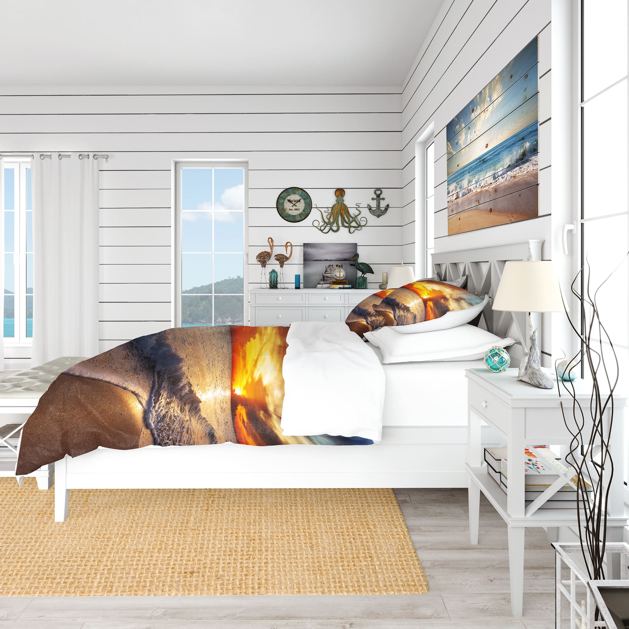 Designart 'Yellow Sunset Through Dark Clouds' BEach Bedding Set