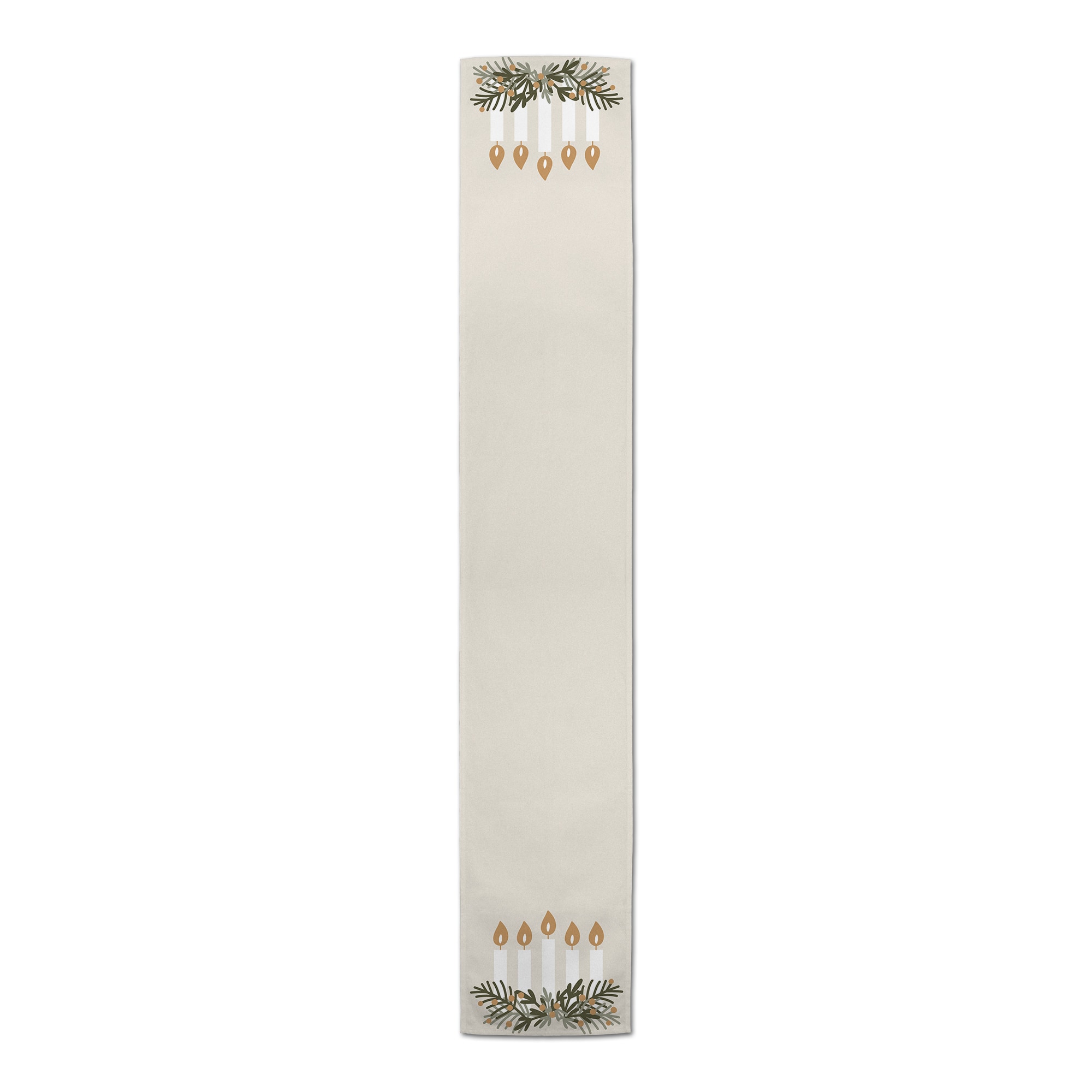 Candles With Greenery 16x90 Poly Twill Table Runner