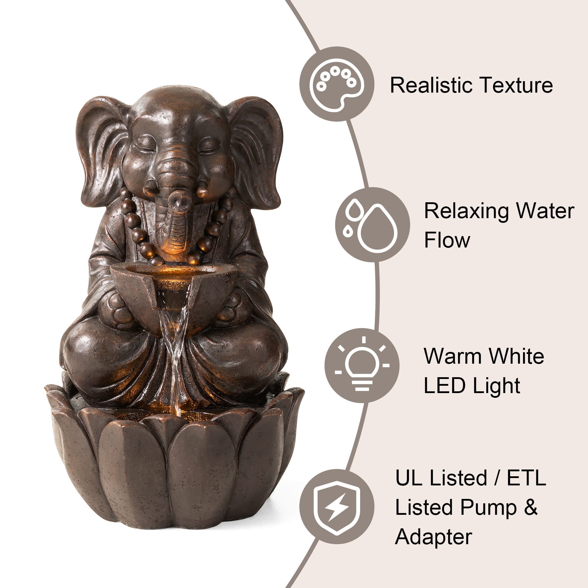 Glitzhome® 21.75" Zen-Style LED 2-Tier Elephant Outdoor Fountain