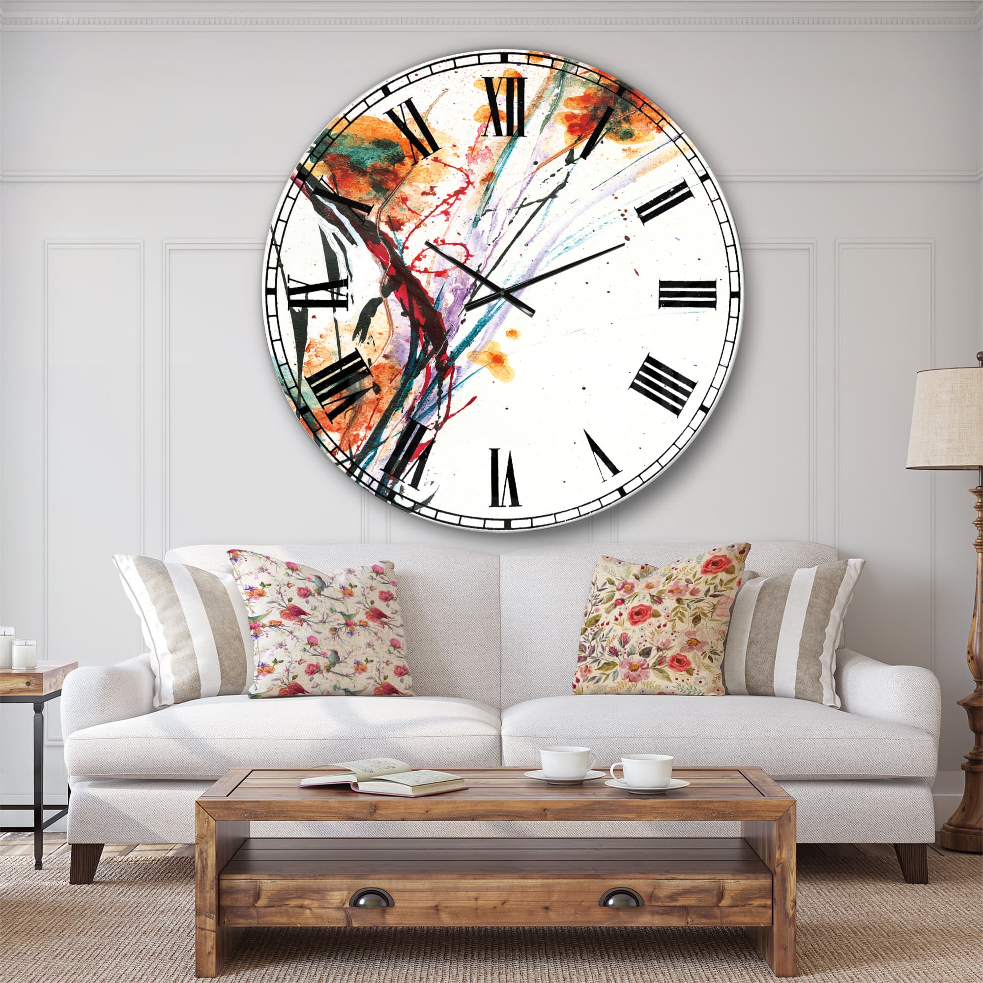 Designart Abstract Handpainted Flowers Traditional Wall Clock