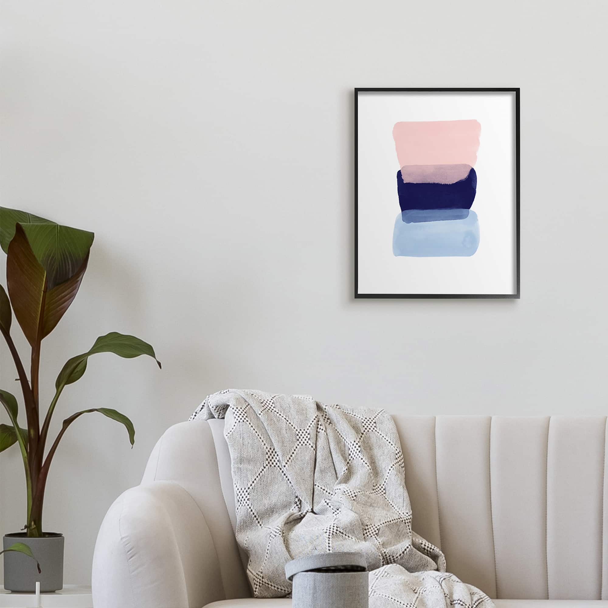 Stupell Industries Layered Squares Abstract Sides Blue Pink in Frame Wall Art