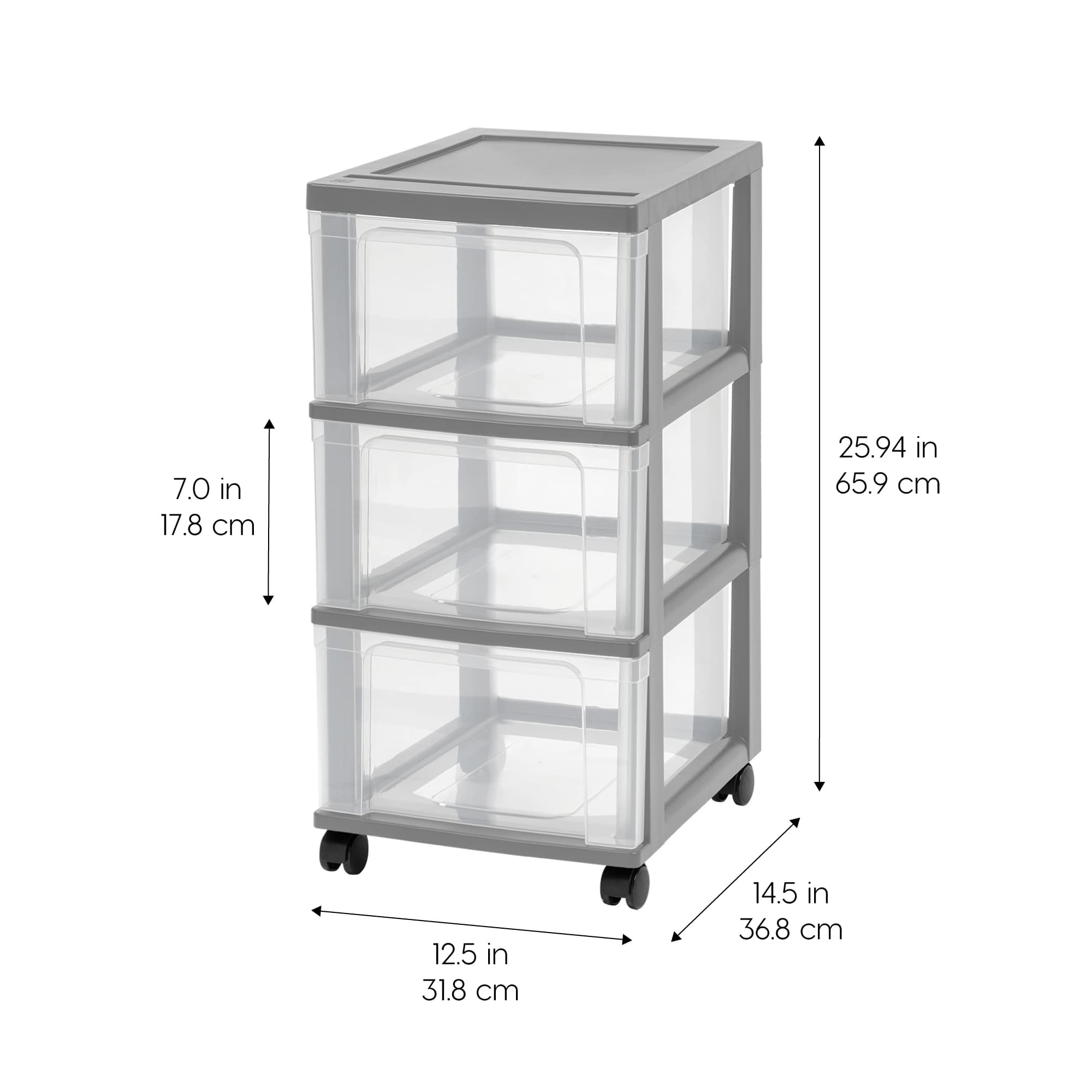 Iris® 3-Drawer Narrow Plastic Storage Drawer, Gray, Set of 2
