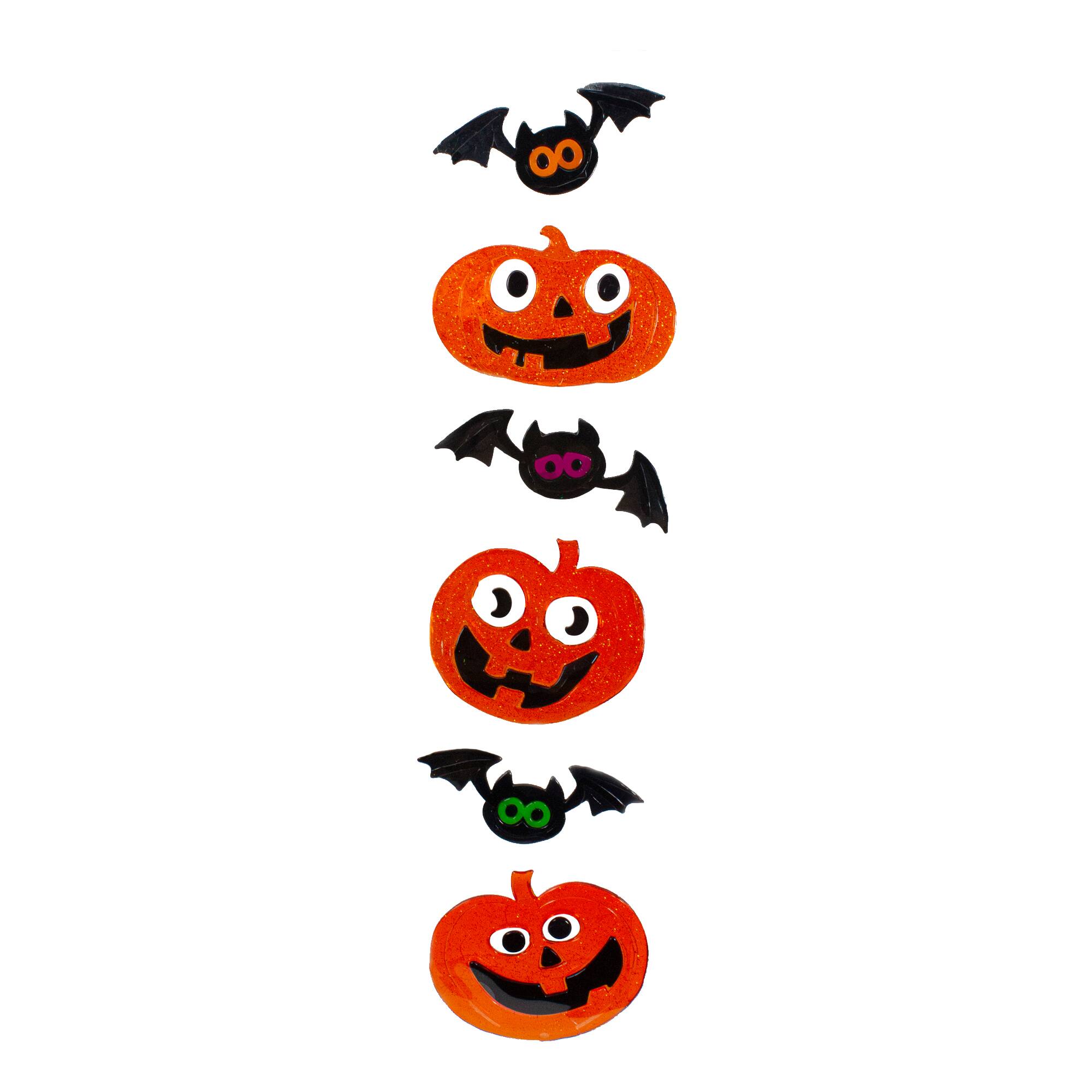Glittered Jack-O-Lantern & Bats Halloween Gel Window Clings