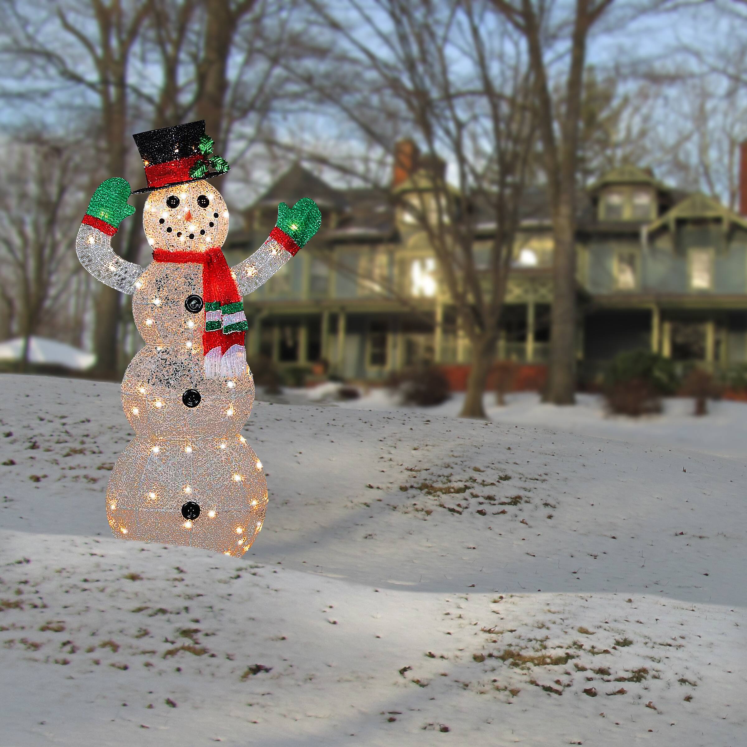 48" Crystal Snowman Decoration, Clear Mini LED Lights