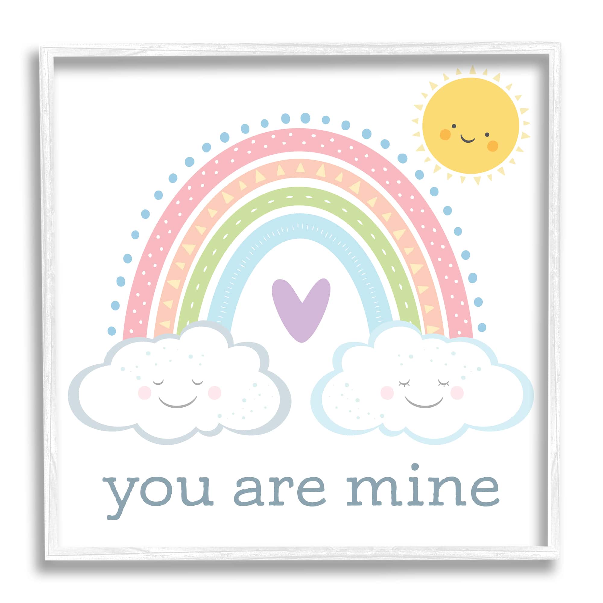 Stupell Industries You Are Mine Expression Smiling Cloud Sun Rainbow in White Frame Wall Art