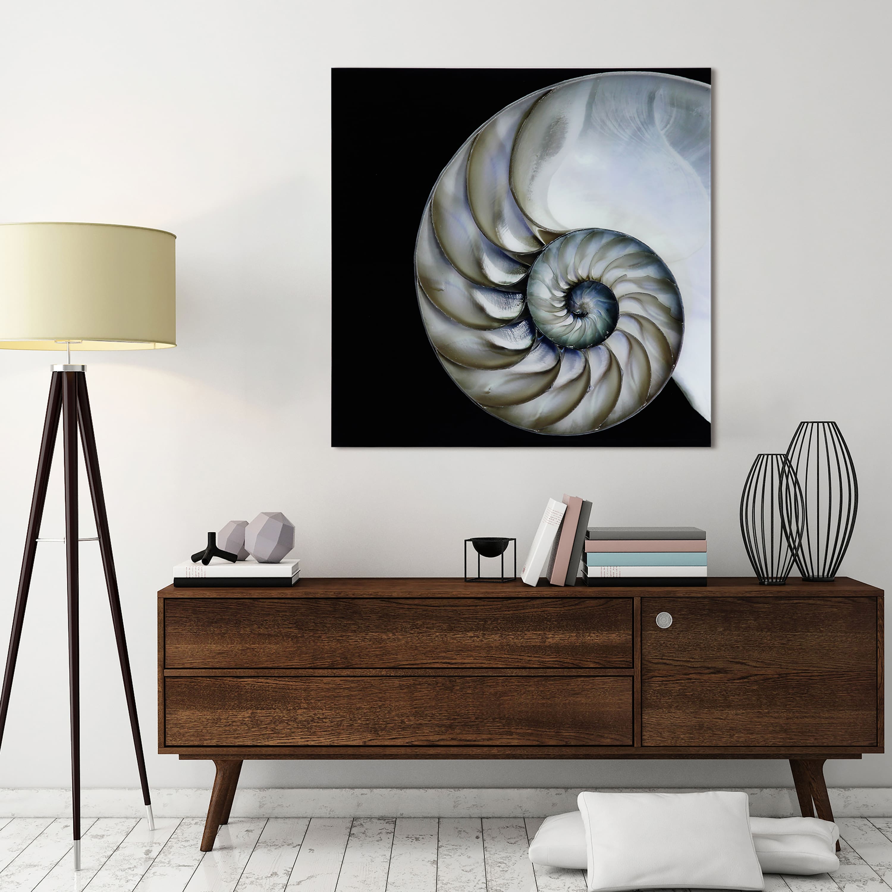 Empire Art Direct 36" x 36" Pearly Nautilus Free Floating Tempered Glass Wall Art