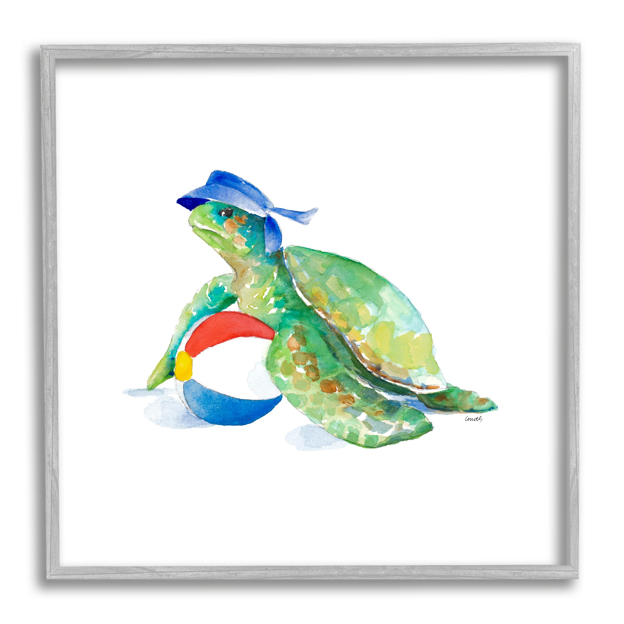 Stupell Industries Ocean Tortoise Playful Beach Ball Aquatic Turtle Framed Wall Art