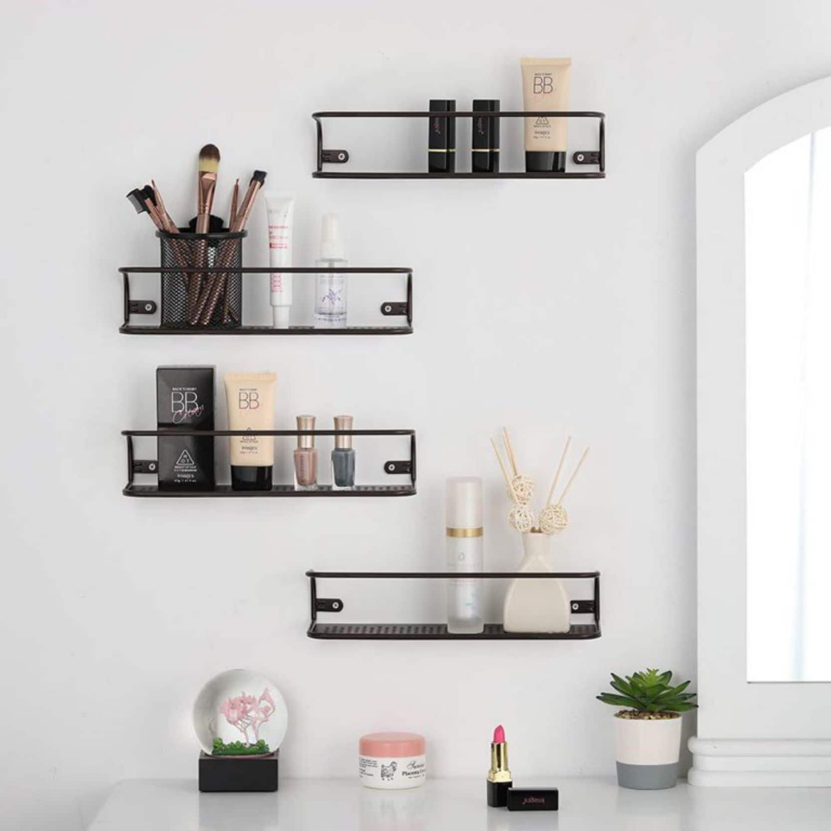 NEX™ Large Brown Wall-Mounted Spice Racks with Guard Rail, 4ct.