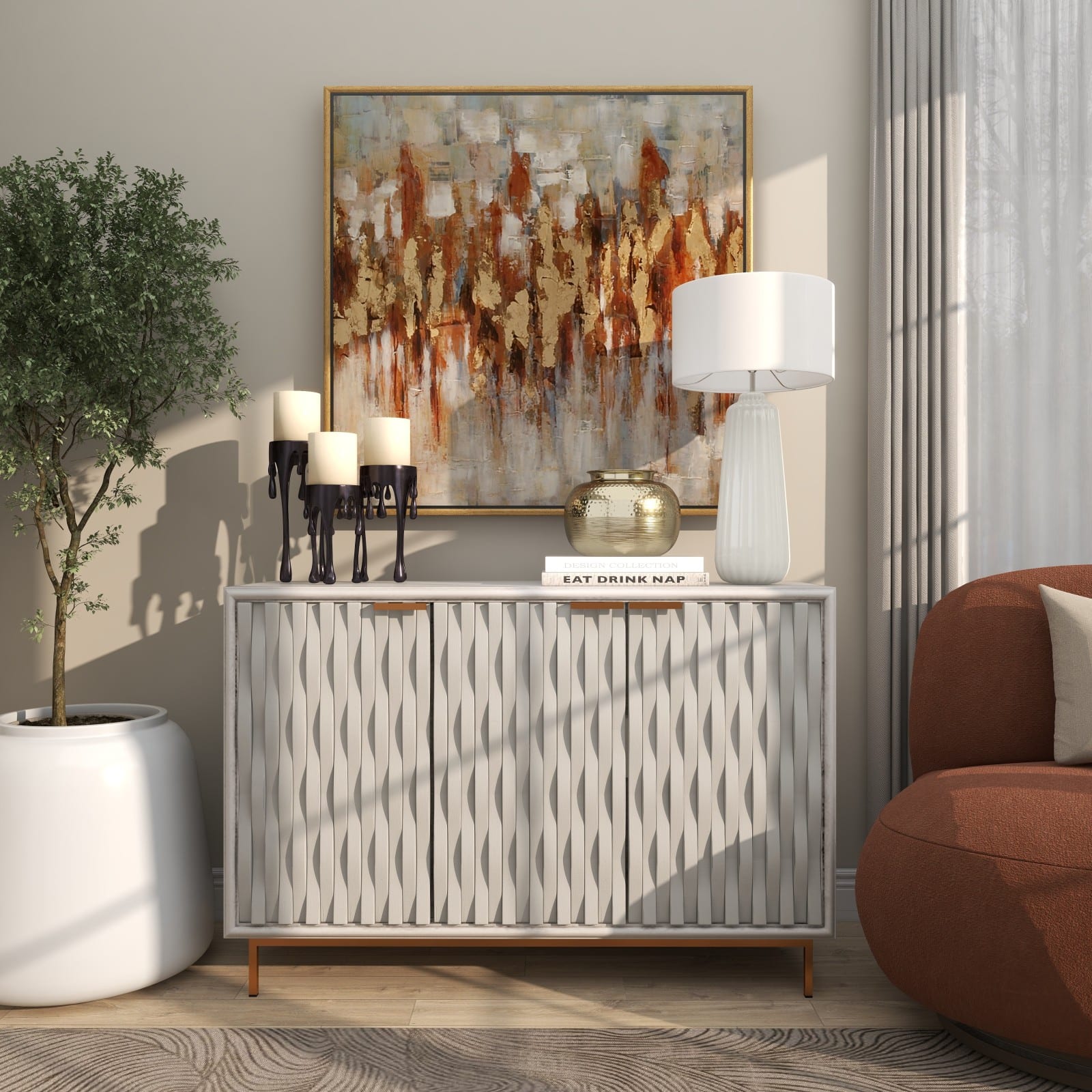 7" Gold Aluminum Brushed Vase with Hammered Top