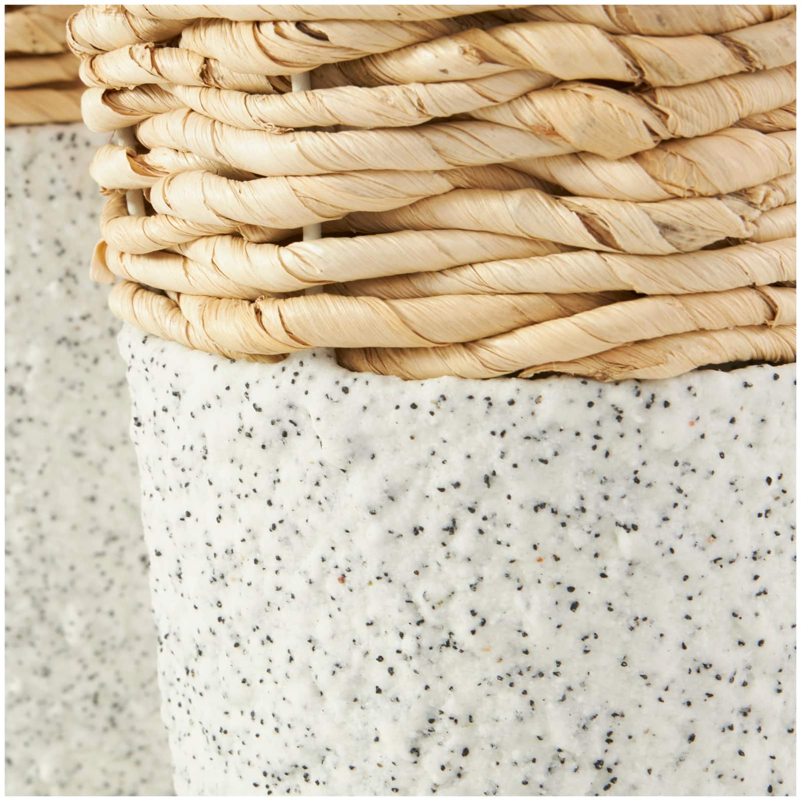 Brown Seagrass Woven Vase with Speckled Black and White Bases Set