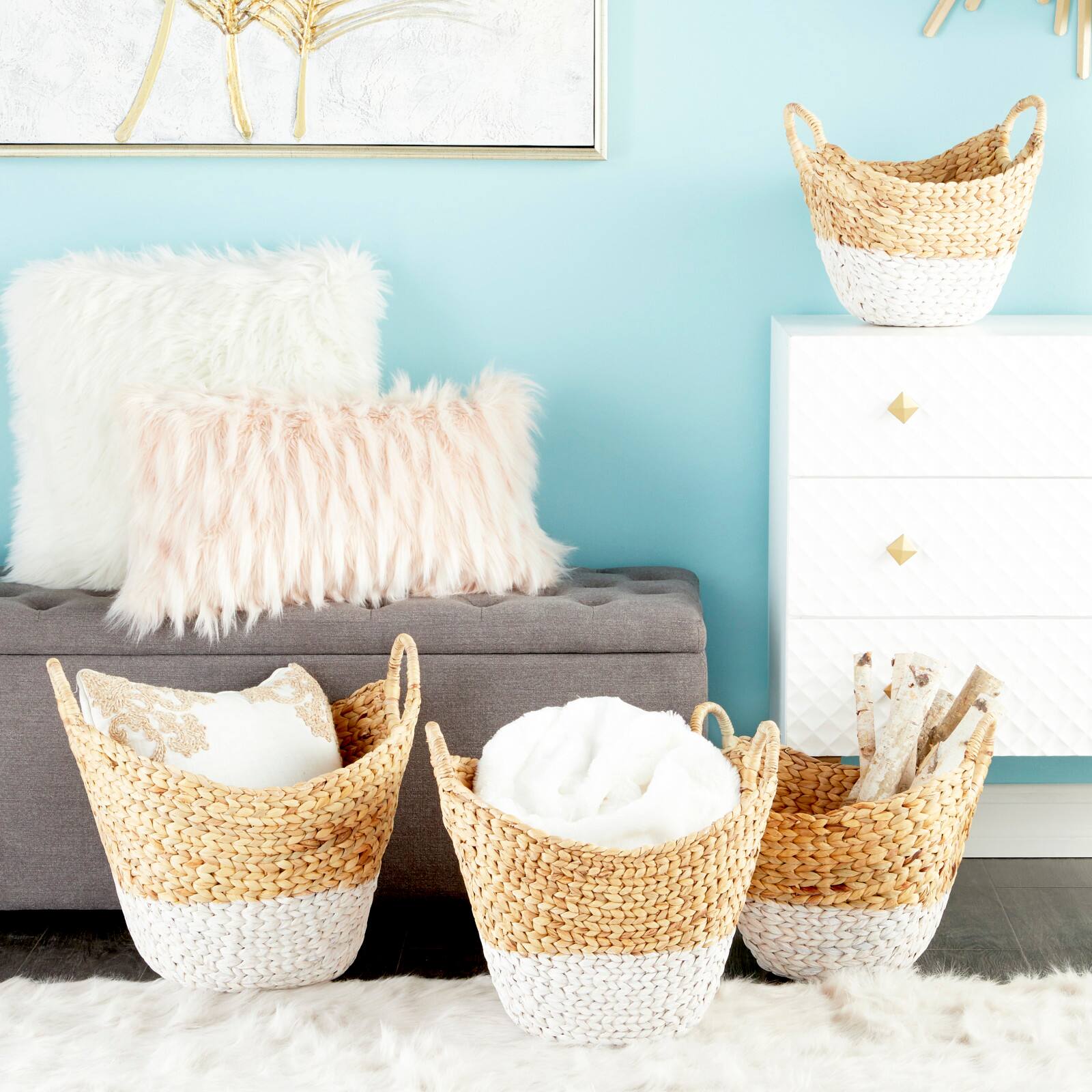 CosmoLiving by Cosmopolitan Brown Seagrass Contemporary Storage Basket Set