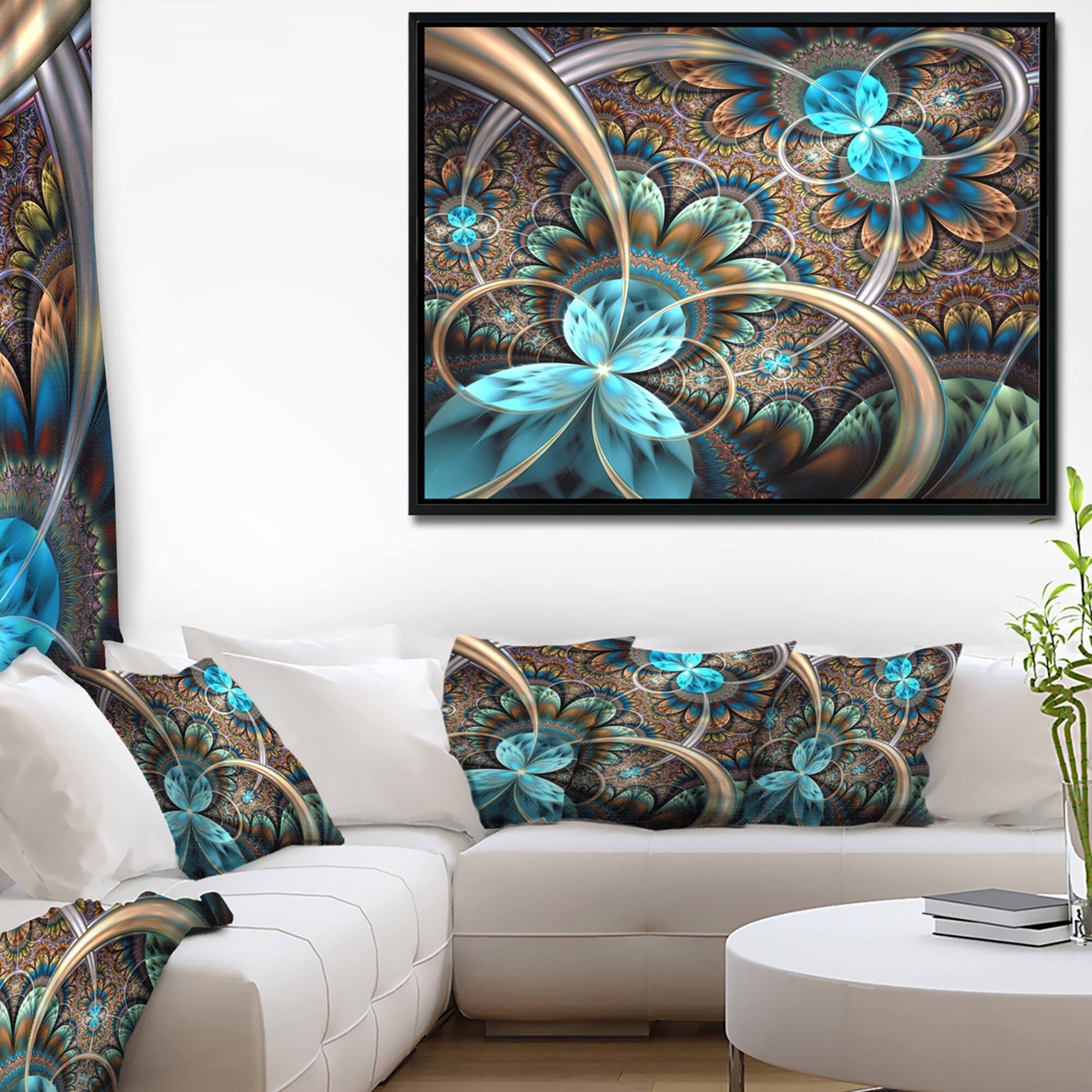 Designart - Light Blue Fractal Flower - Floral Art Framed Canvas Print