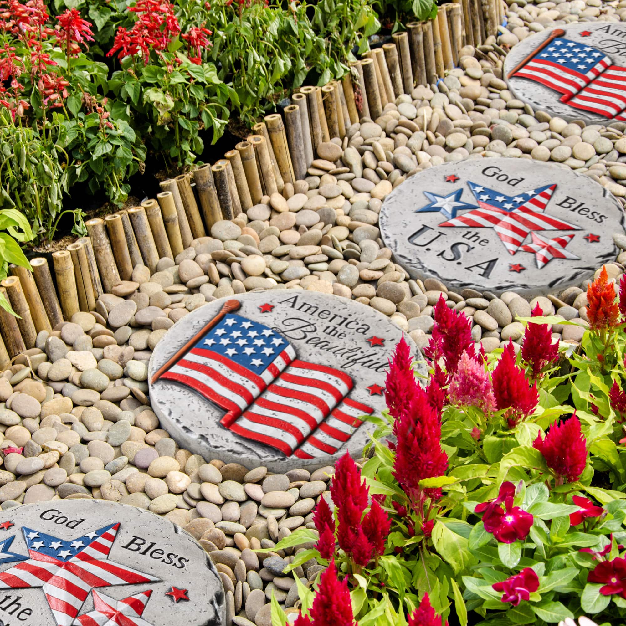 Glitzhome® 10" Set of 2 Patriotic Americana Cement Flag and Stars Stepping Stones