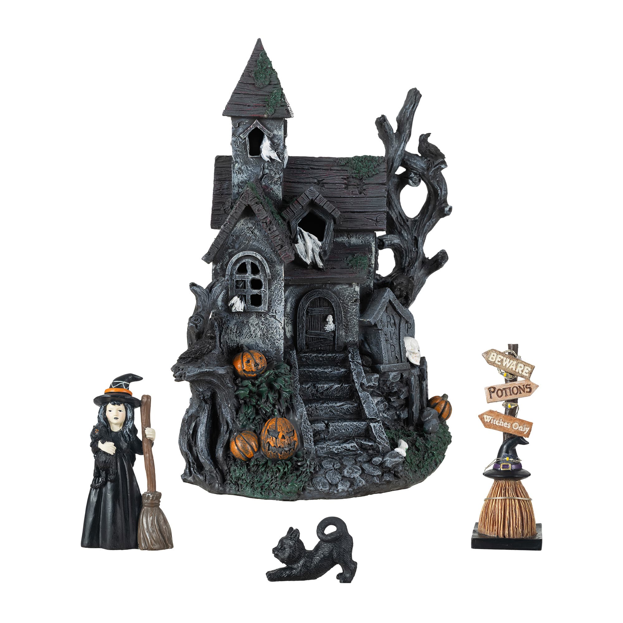 Glitzhome® Halloween Lighted Haunted House with Timer Set