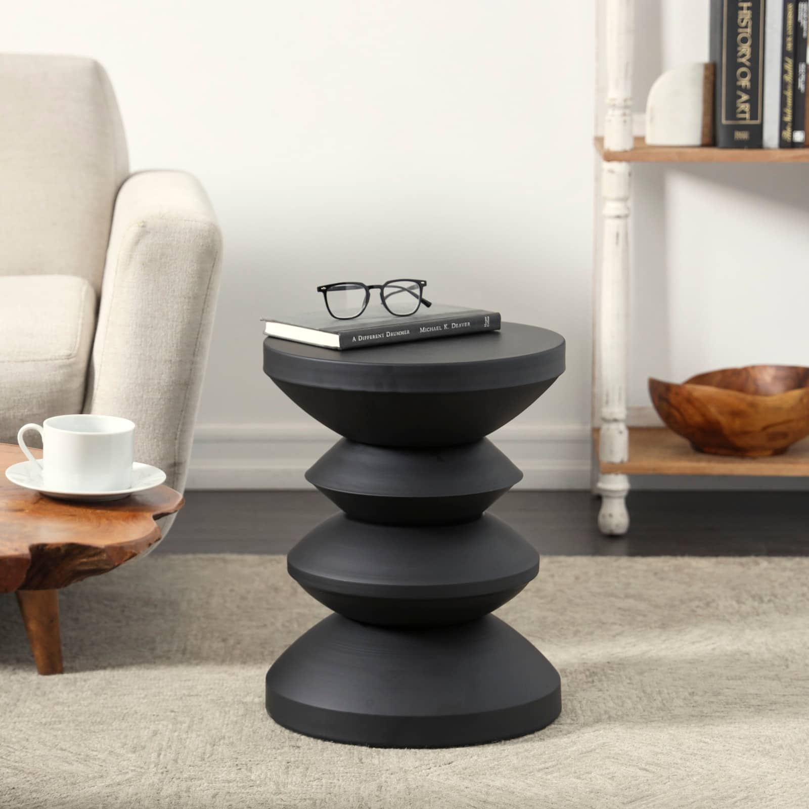 18" Black Metal Art Deco Inspired Accent Table