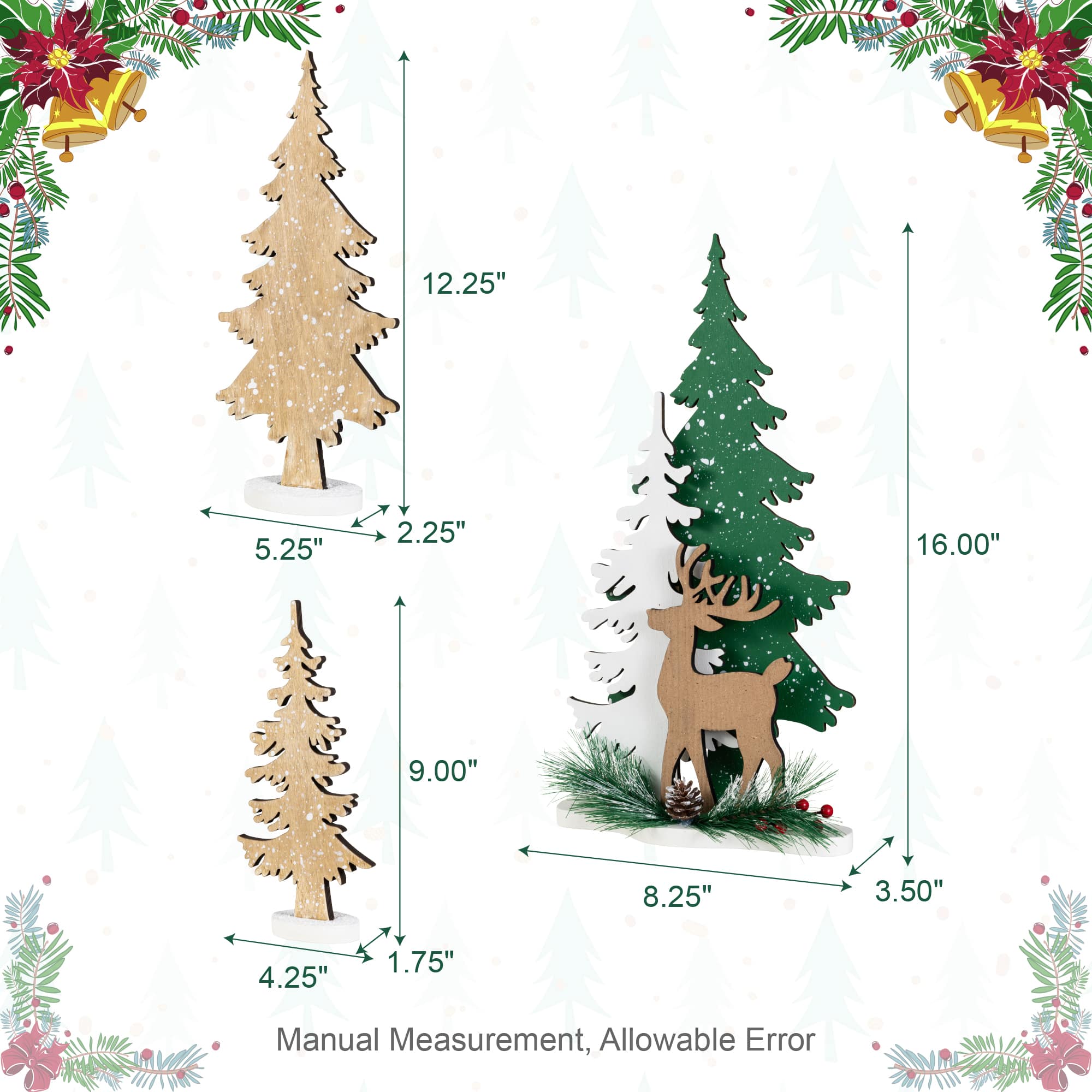 Glitzhome® Set of 3 Wooden Christmas Reindeer & Tree Table Decor