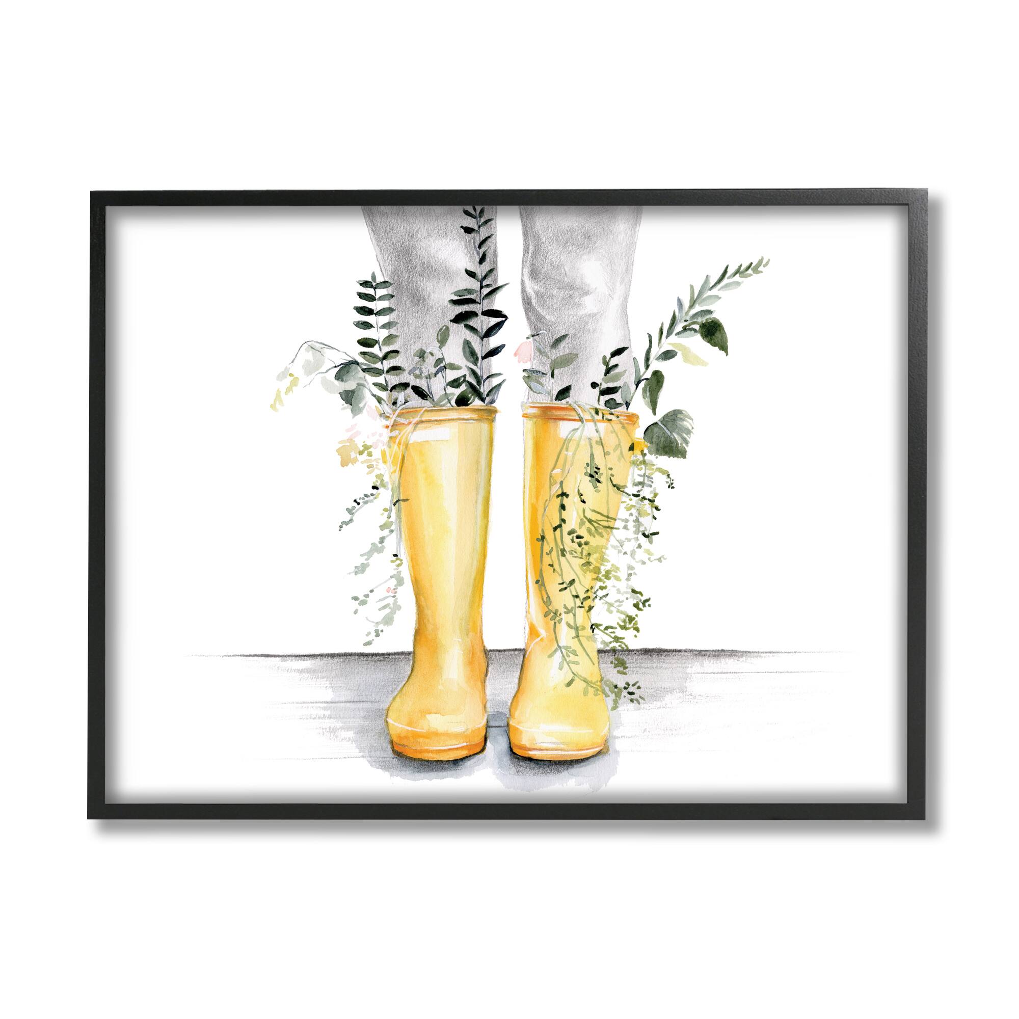 Stupell Industries Yellow Rainboot Bouquets Chic Wildflower Foliage in Black Frame Wall Art