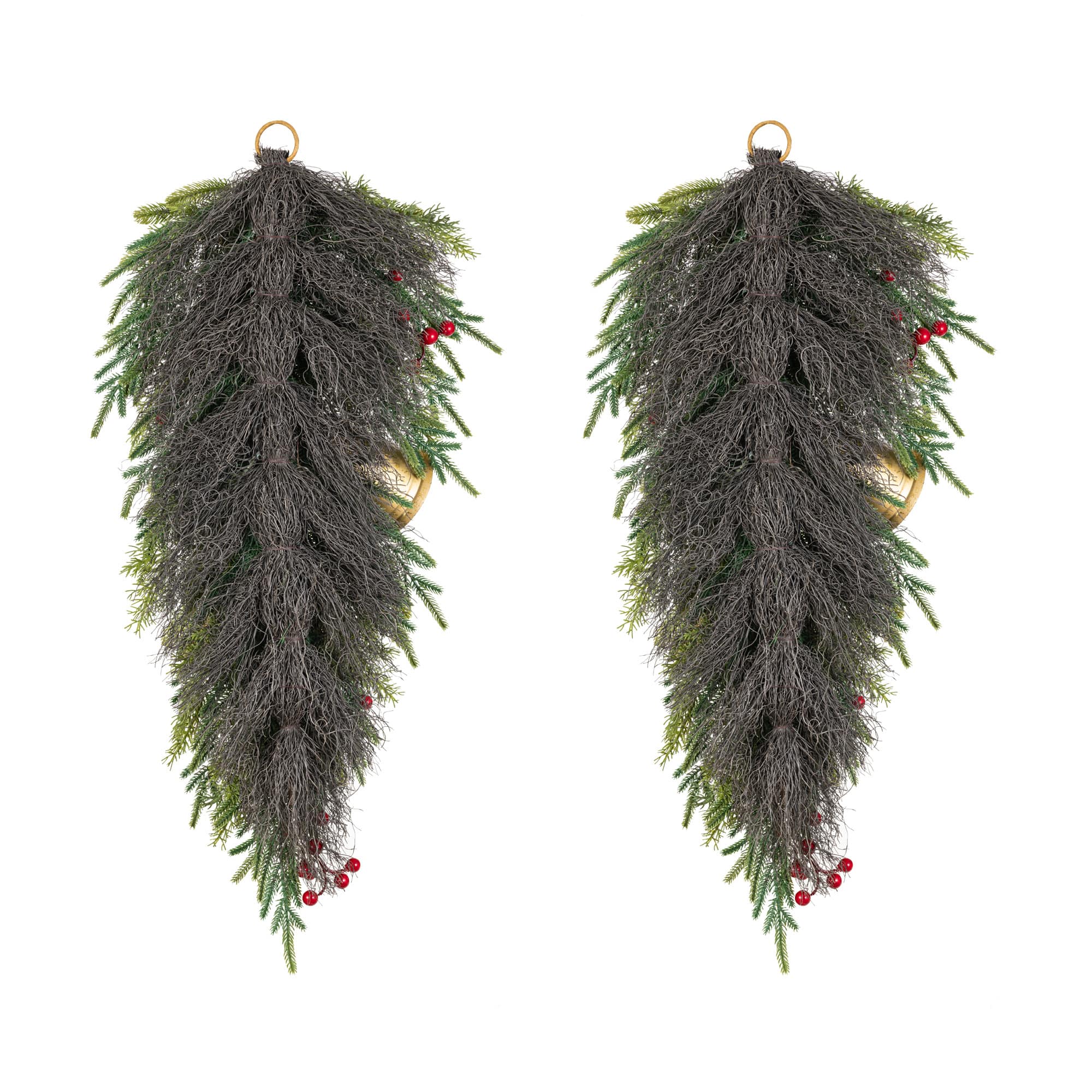 Glitzhome® 30" Christmas Deluxe Gold Bell & Pinecone PE Dripping Teardrop, Set of 2