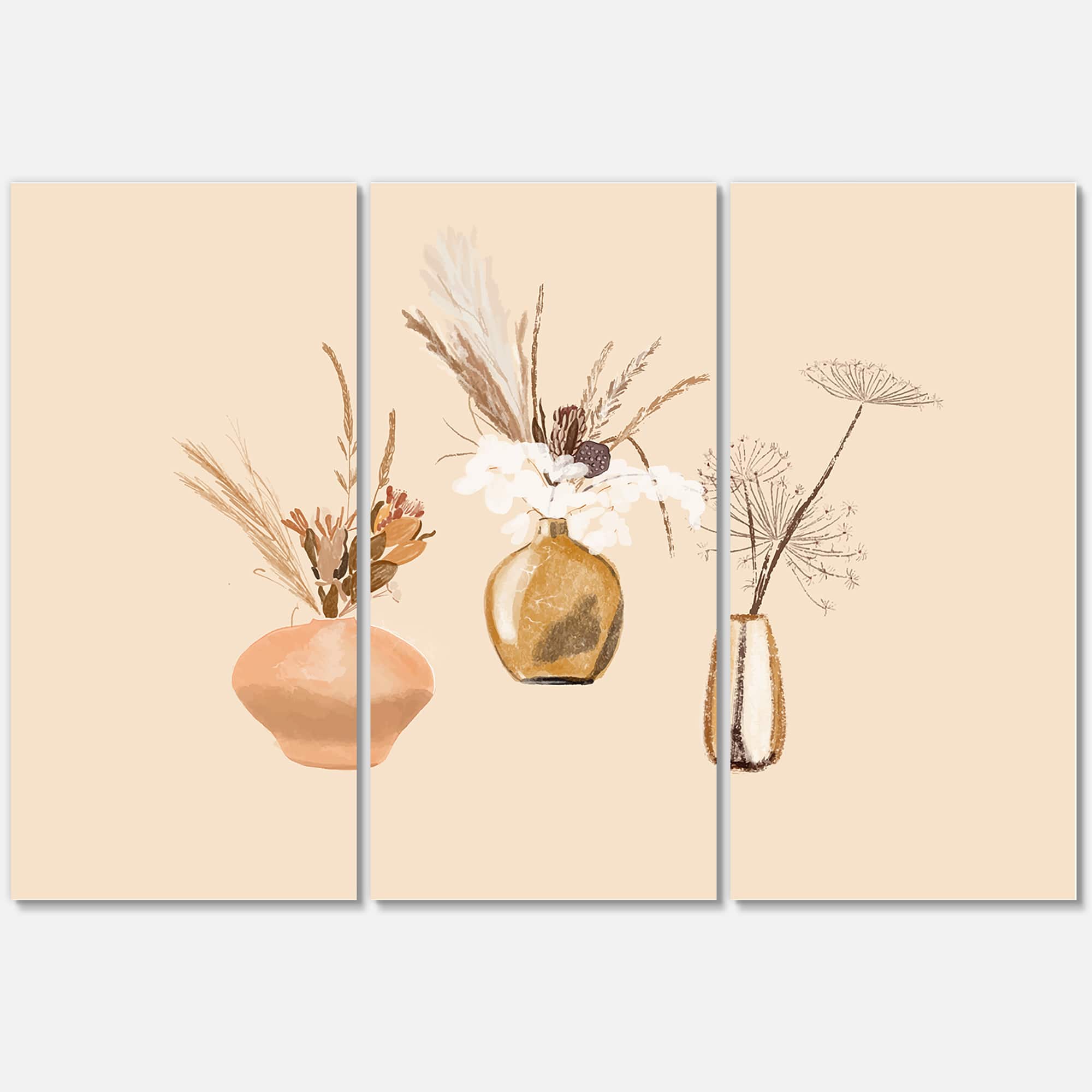 Designart - Bouquets Of Wildflowers In Gold Vases I