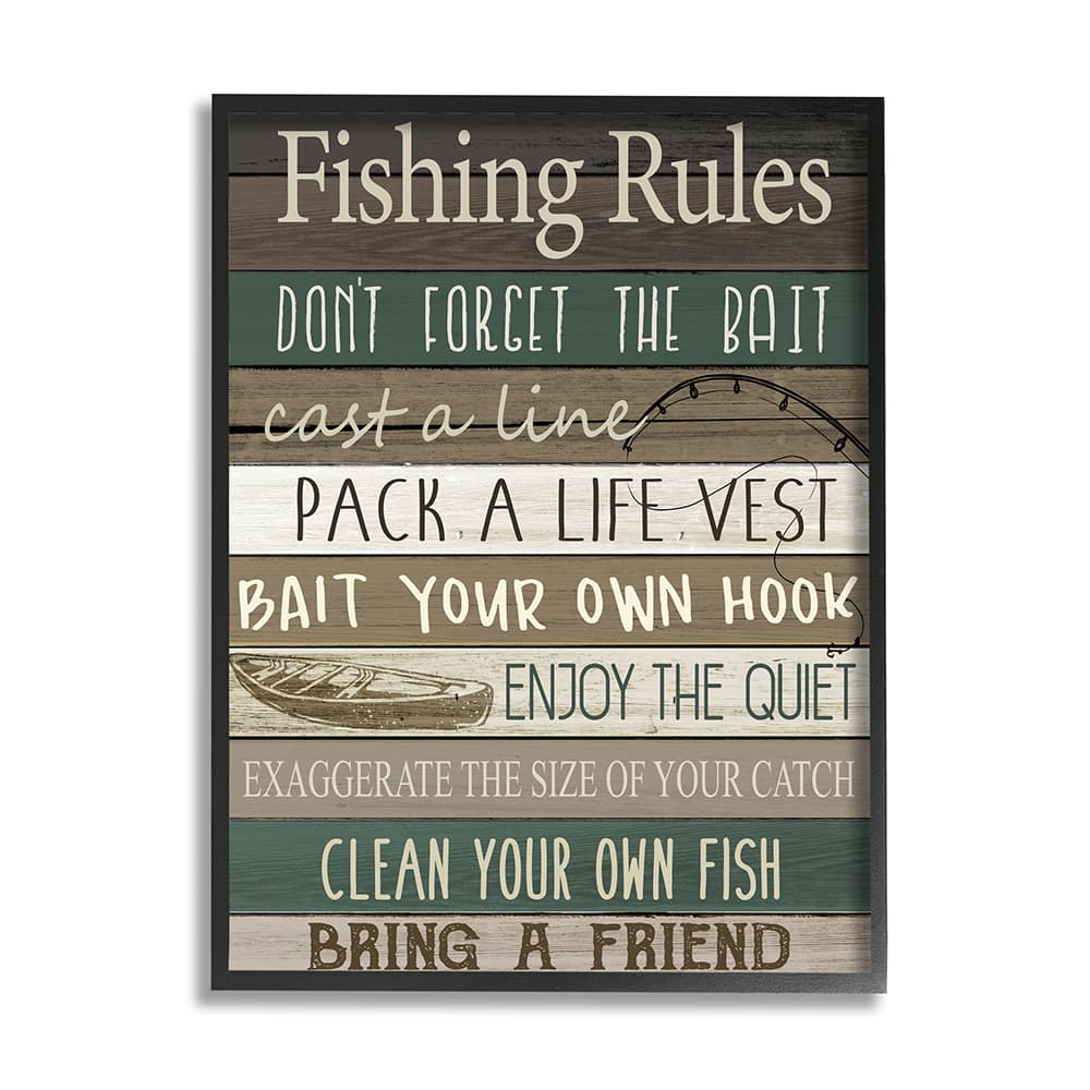 Stupell Industries Rustic Fishing Rules Sign Brown Green Beige Framed Wall Art