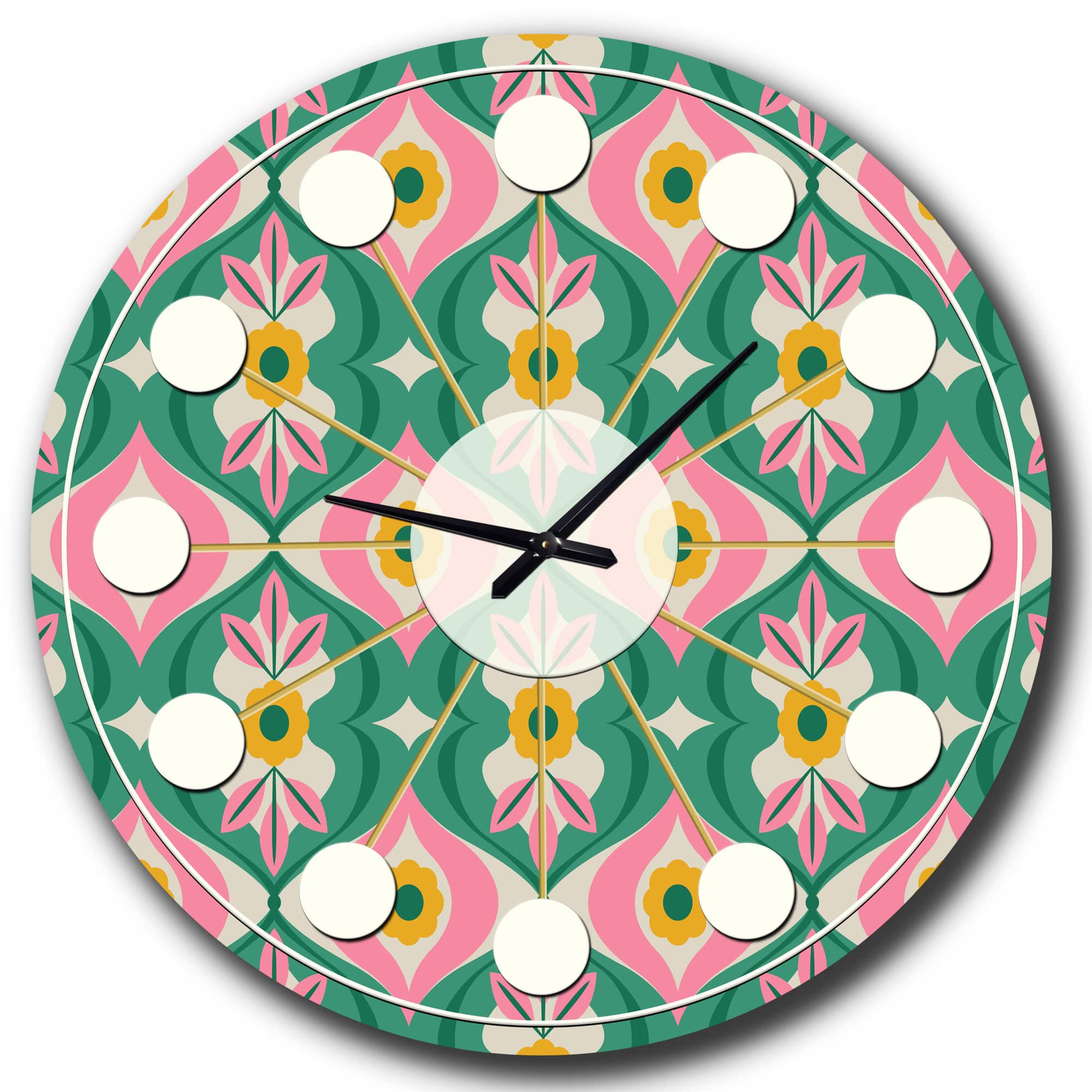 Designart 'Retro Pattern With Flowers And Leaves Mid-Century Modern Wall Clock
