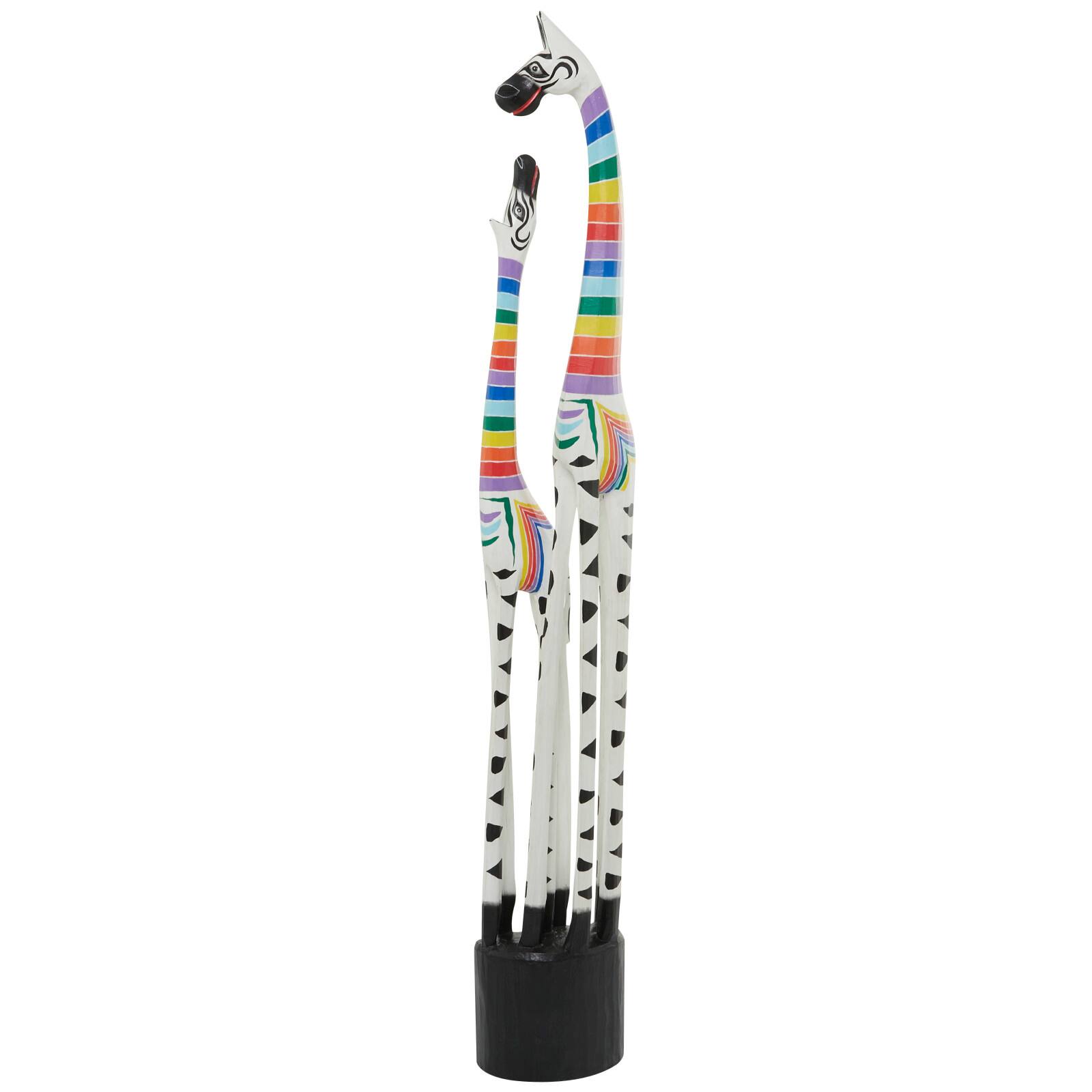 58" Multicolor Wood Striped Giraffe Sculpture