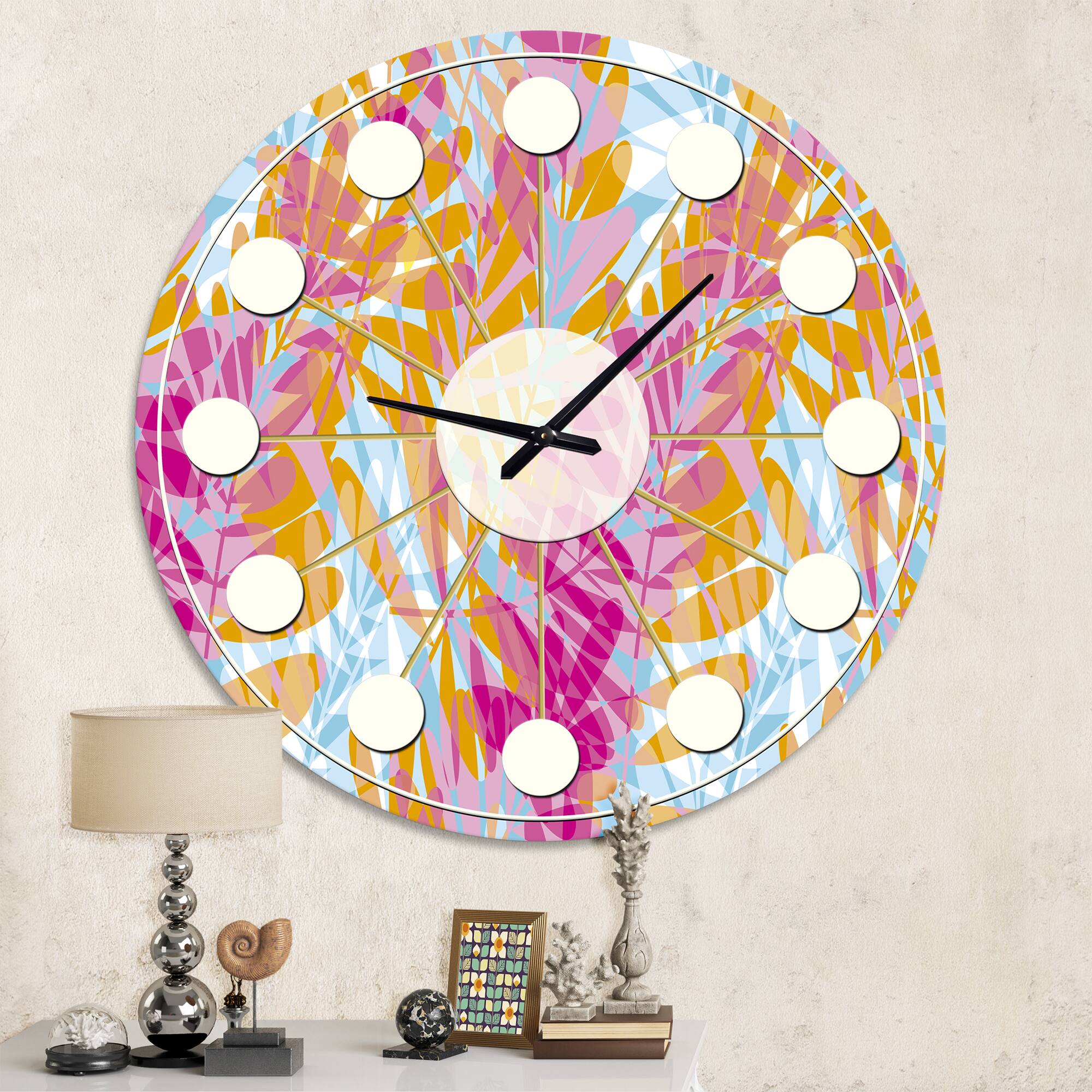 Designart 'Retro Floral Pattern Iii Mid-Century Modern Wall Clock