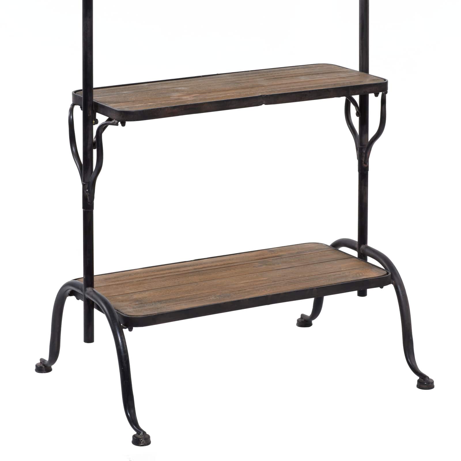 72" Black Metal & Wood Industrial Coat Rack