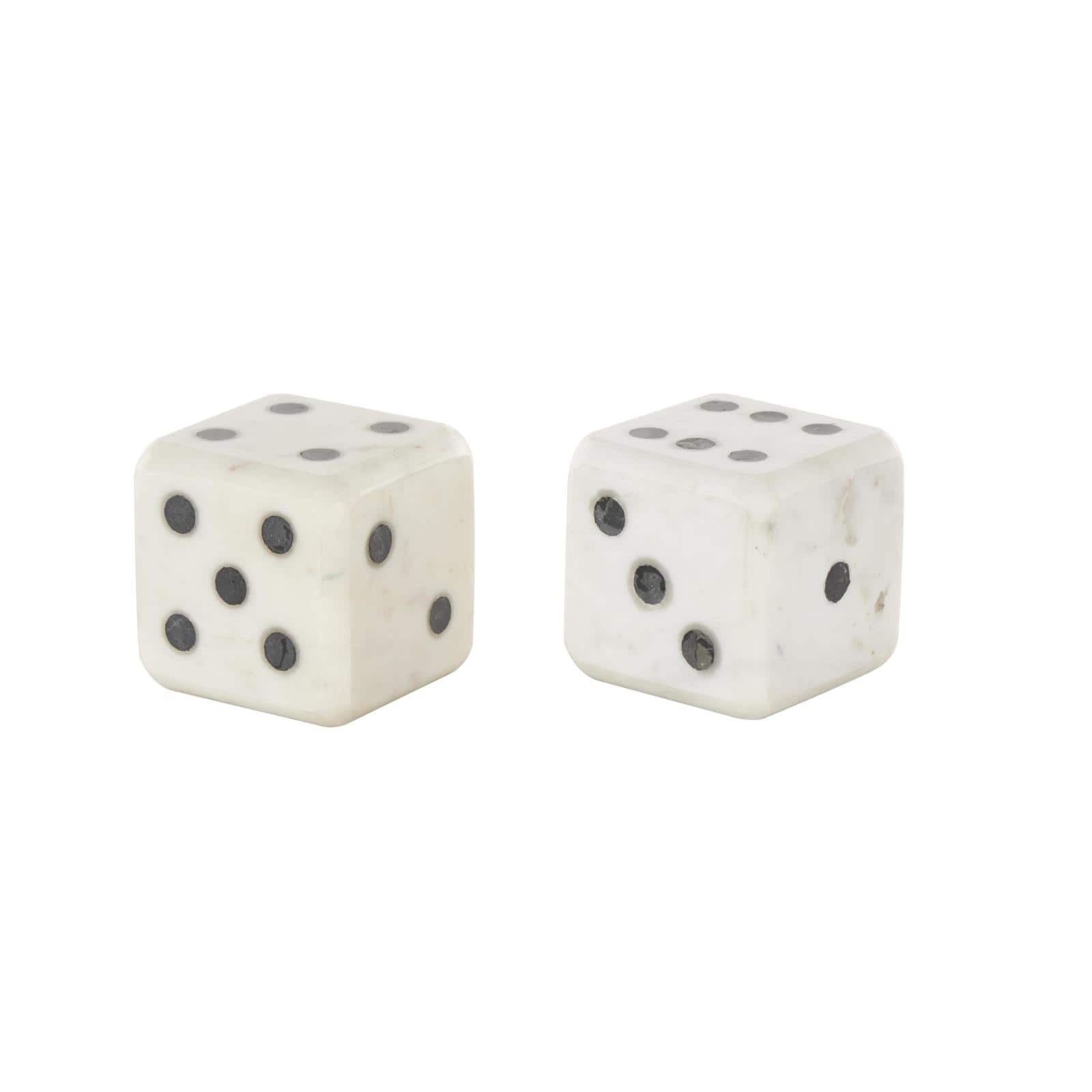 3.5" White Marble Dice Decorative Bookend Set