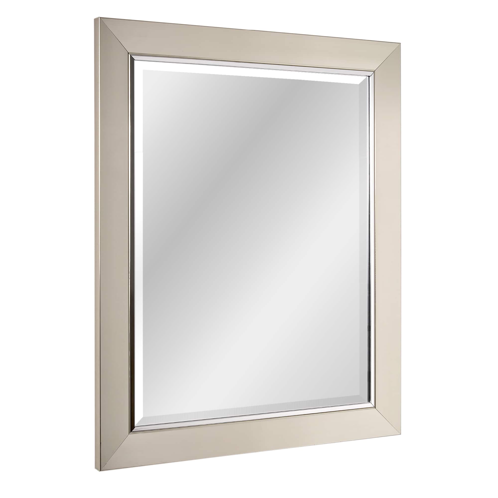 Head West Brushed Nickel With Chrome Inner Lip Beveled 27.5" x 33.5" Framed Accent Vanity Mirror