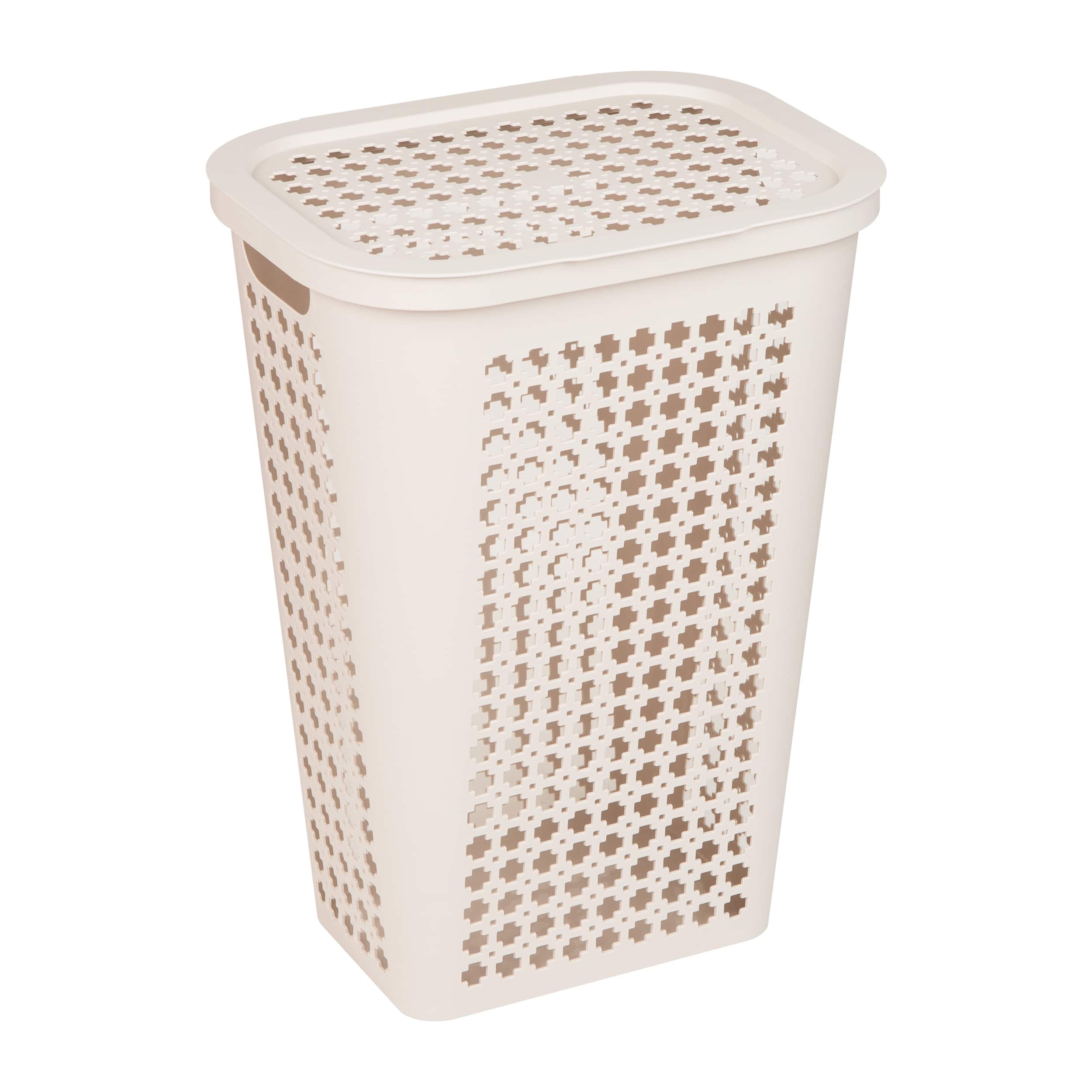 Mind Reader 50L Tapered Laundry Hamper with Swiss Cross Cut-Outs, Ivory