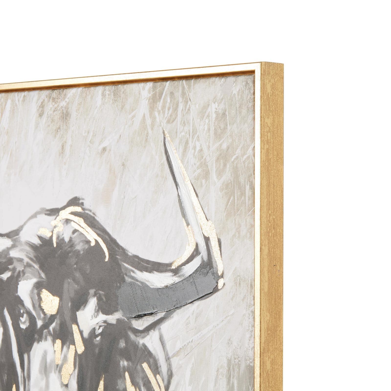 24" x 1.5" Gold Polystone Bull Shaded Running Living Room Framed Wall Art