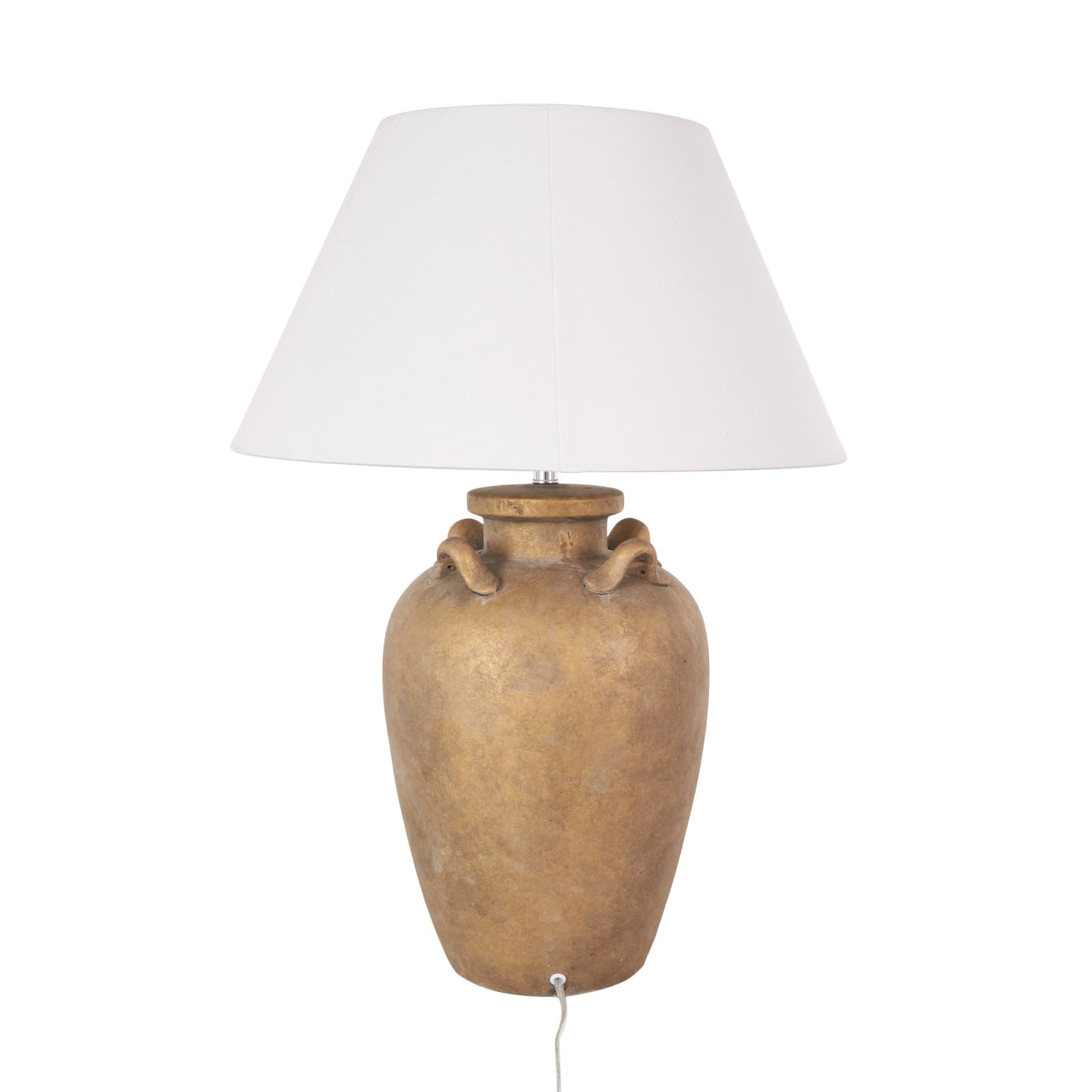 28" Brown Ceramic Distressed Antique Style Pot Table Lamp with Cream Linen Shade Vase