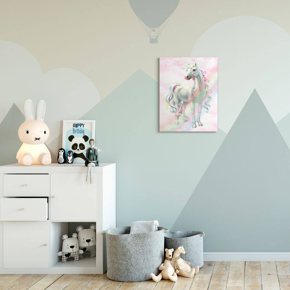 Stupell Industries Unicorn Rainbow Clouds Pink Children's Dream Fantasy Canvas Wall Art