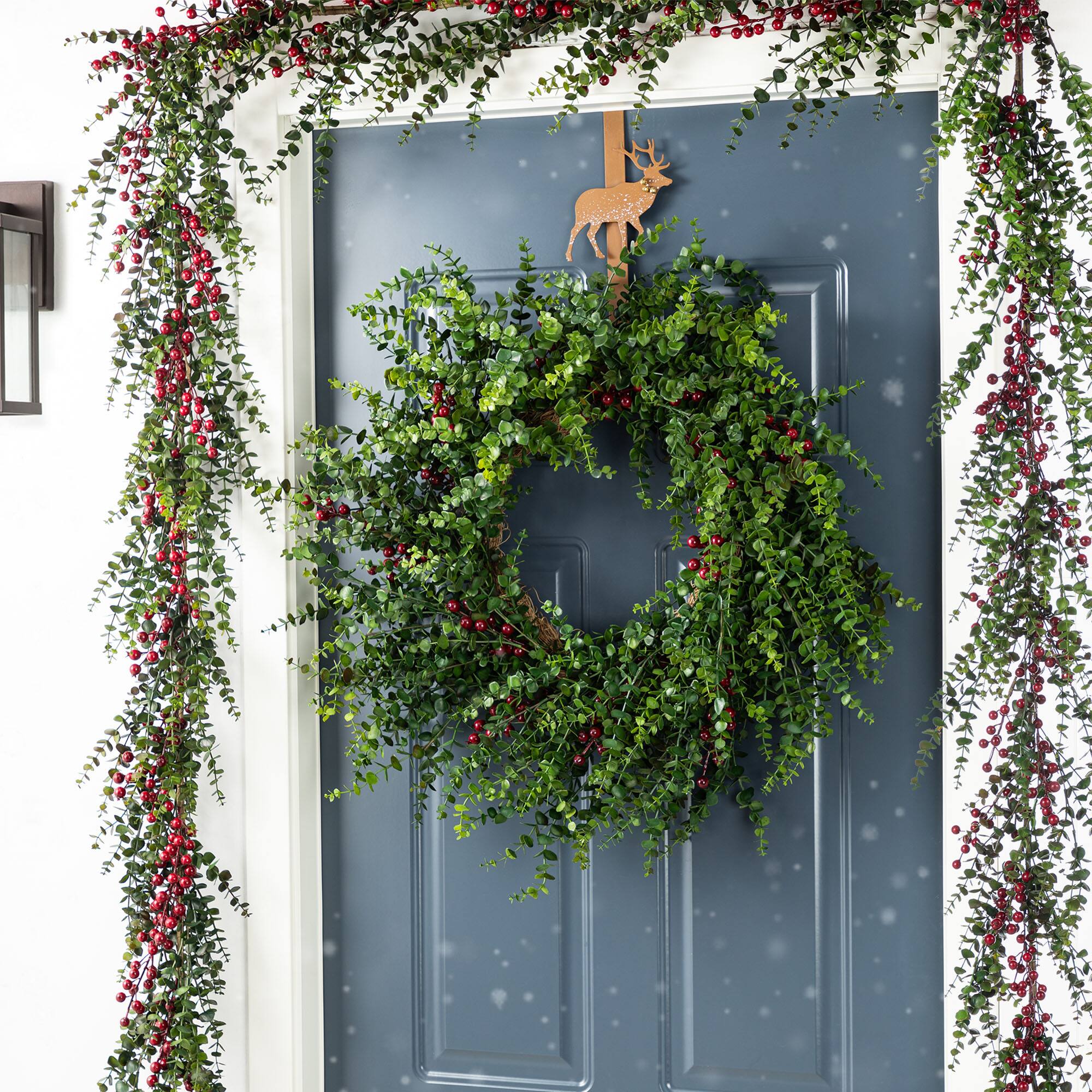 Glitzhome® 9ft Christmas Greenery Eucalyptus Garland with Red Berries