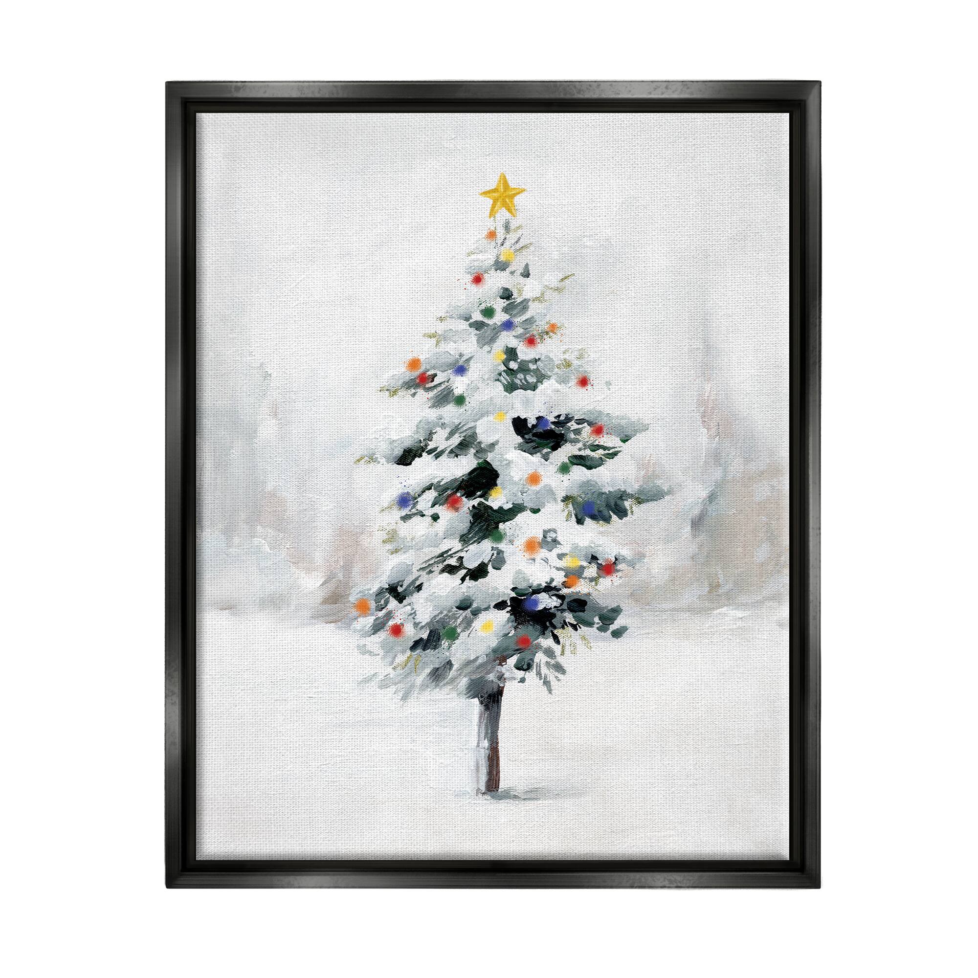 Stupell Industries Snowy Christmas Tree Landscape Framed Floater Canvas Wall Art