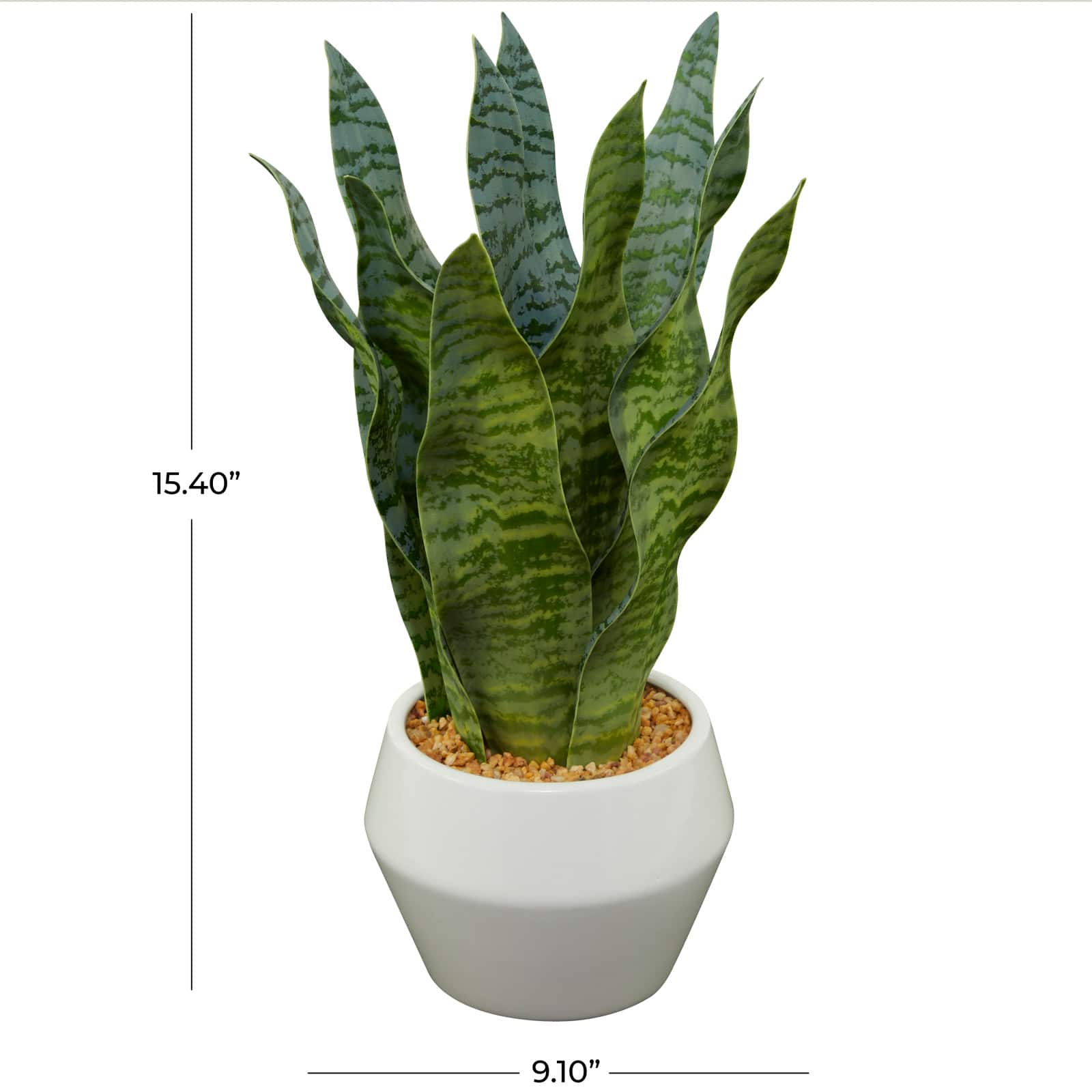 15" Green Snake Faux Foliage Artificial Plant with White Porcelain Pot